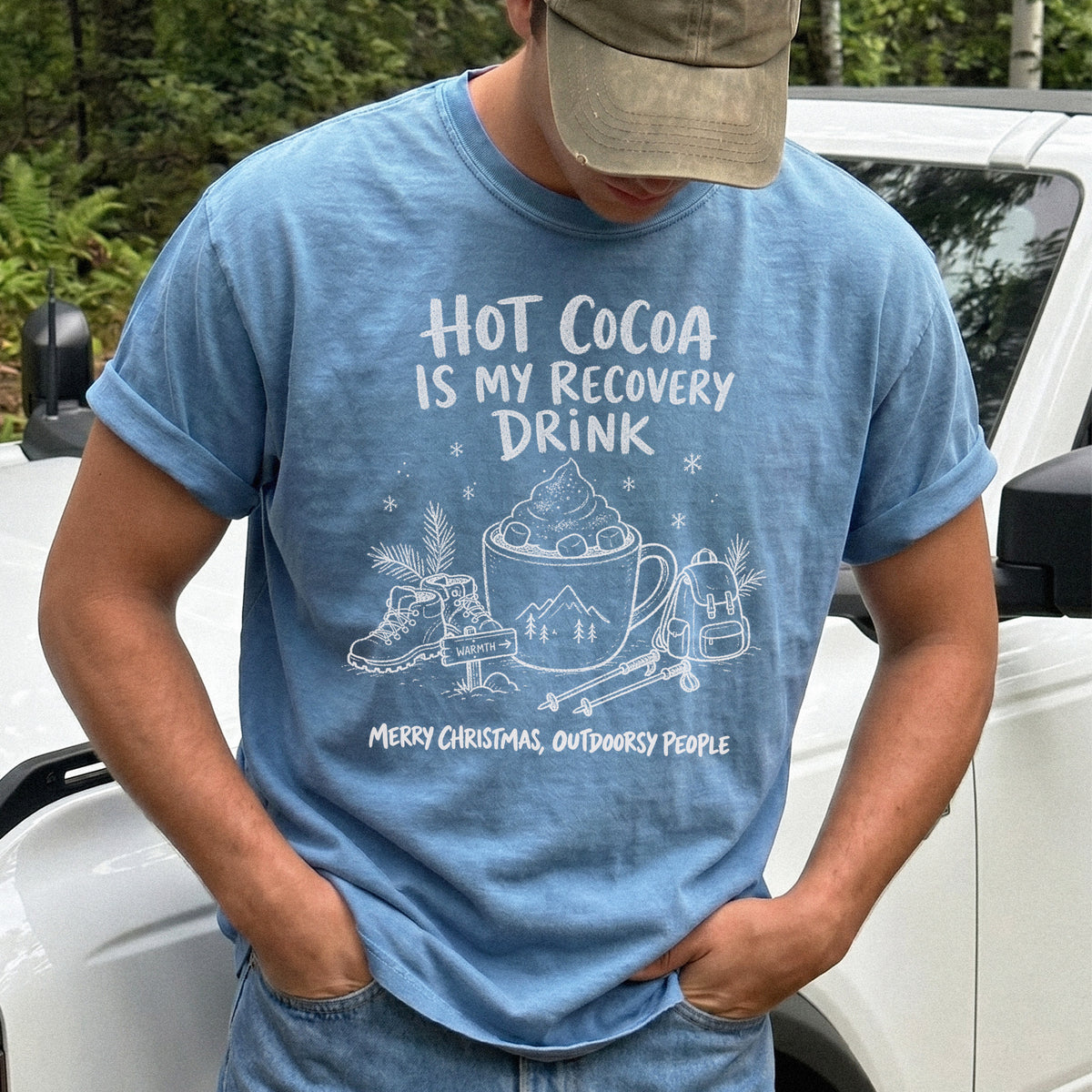 Hot Cocoa Is My Recovery Drink Comfort Colors Shirt – Hiking Christmas Tee