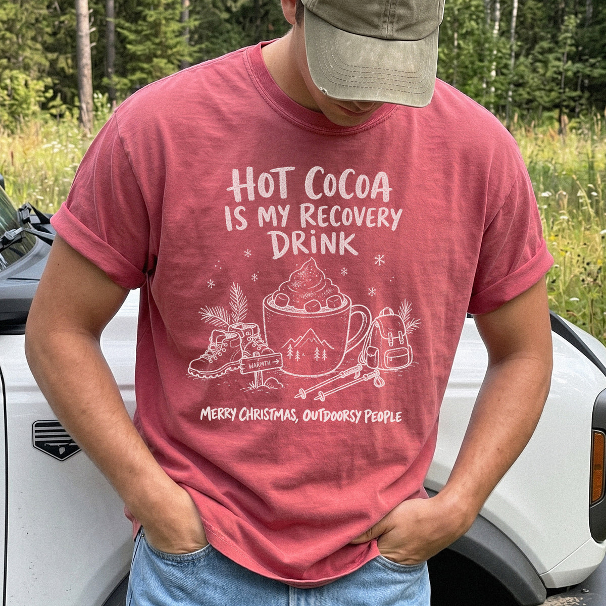 Hot Cocoa Is My Recovery Drink Comfort Colors Shirt – Hiking Christmas Tee