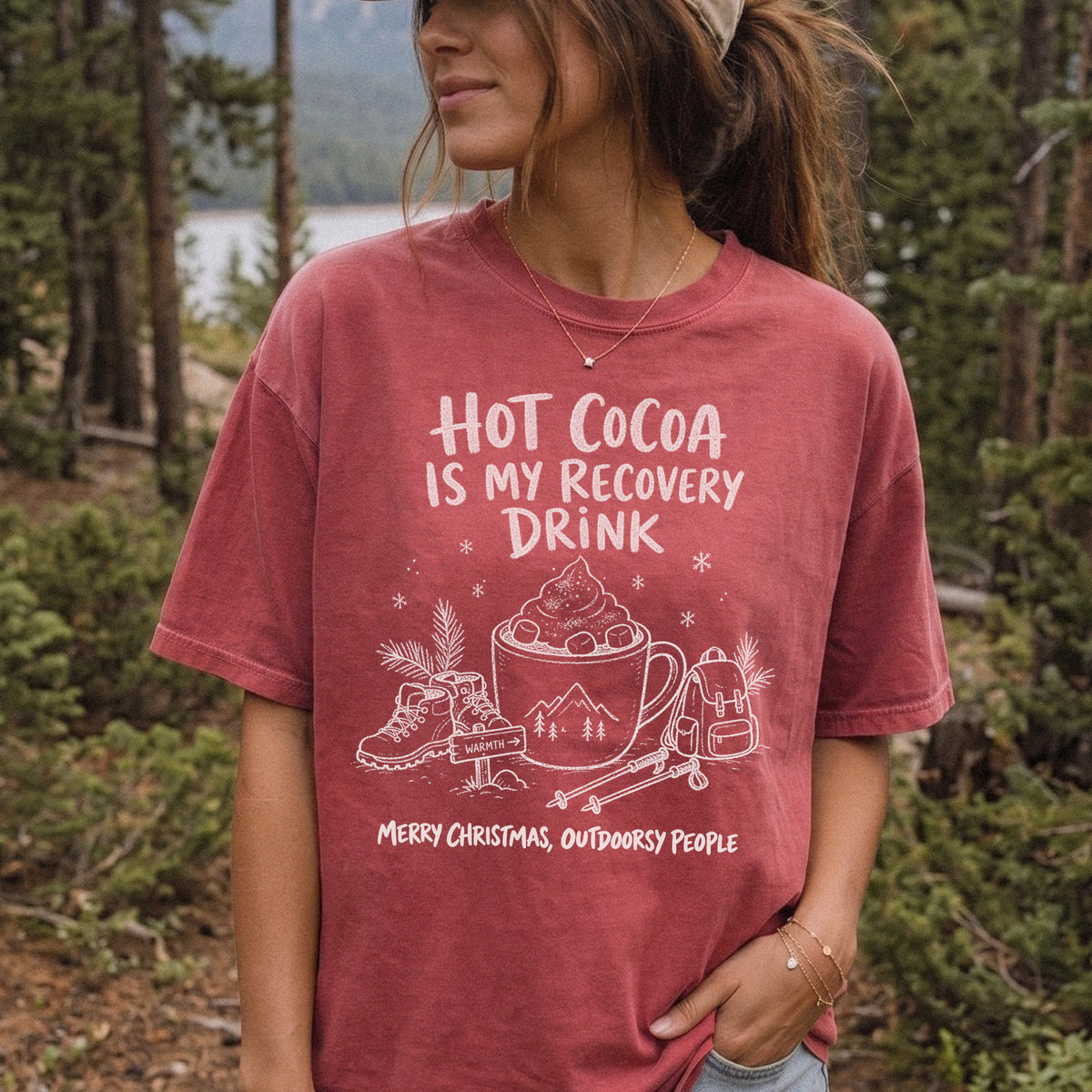 Hot Cocoa Is My Recovery Drink Comfort Colors Shirt – Hiking Christmas Tee