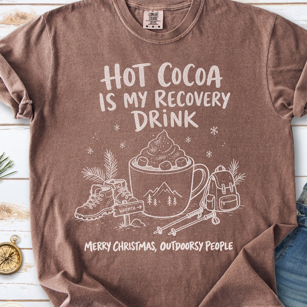 Hot Cocoa Is My Recovery Drink Comfort Colors Shirt – Hiking Christmas Tee