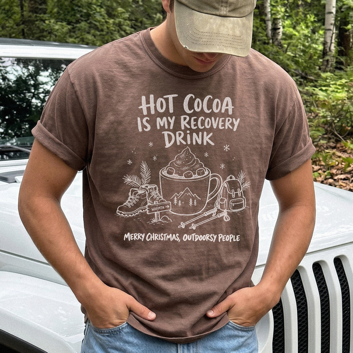 Hot Cocoa Is My Recovery Drink Comfort Colors Shirt – Hiking Christmas Tee