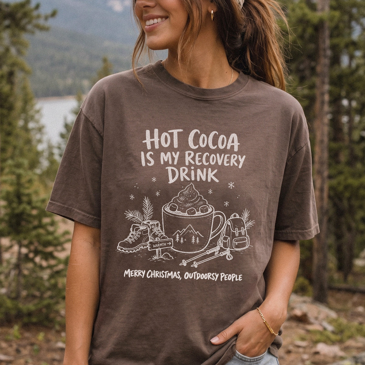 Hot Cocoa Is My Recovery Drink Comfort Colors Shirt – Hiking Christmas Tee