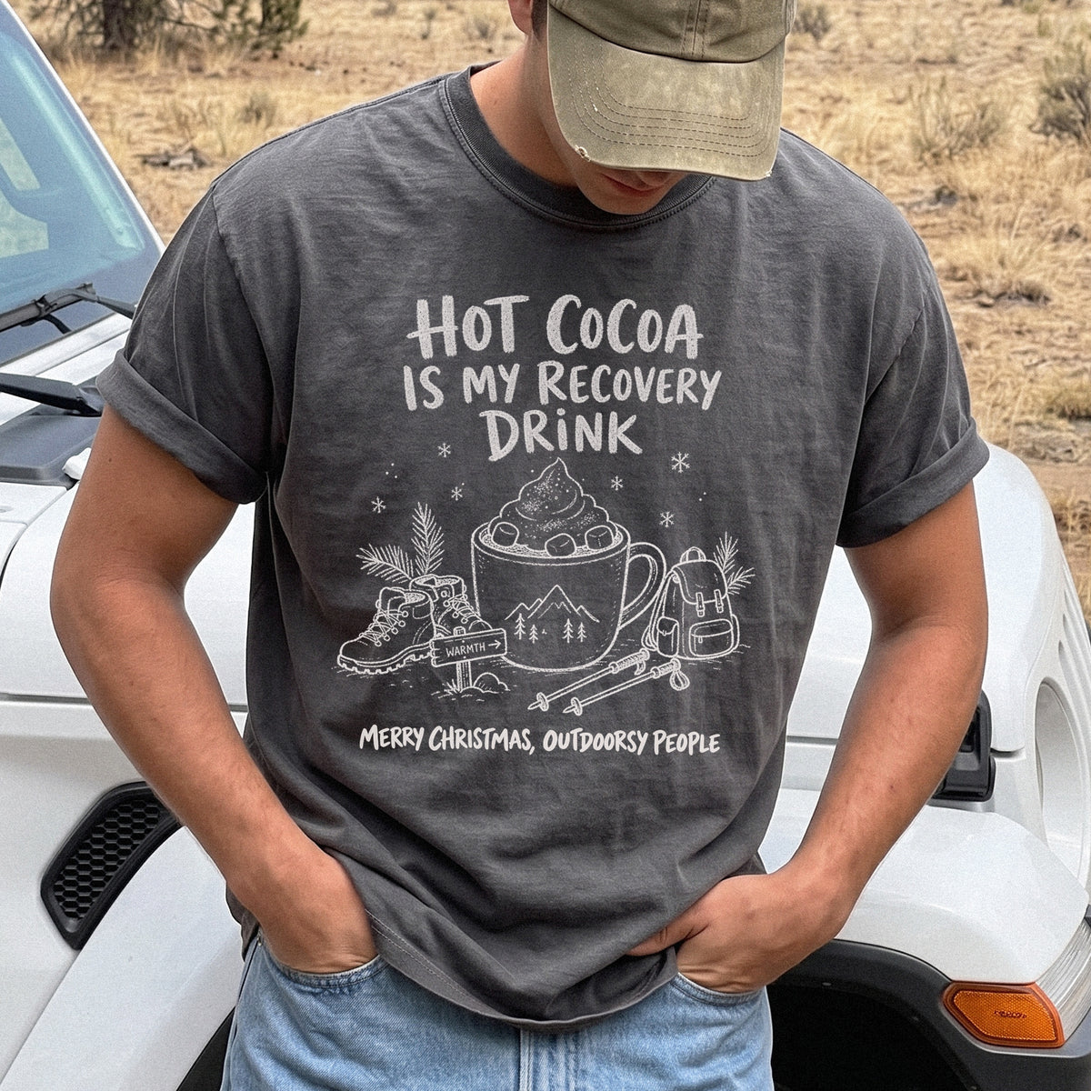 Hot Cocoa Is My Recovery Drink Comfort Colors Shirt – Hiking Christmas Tee