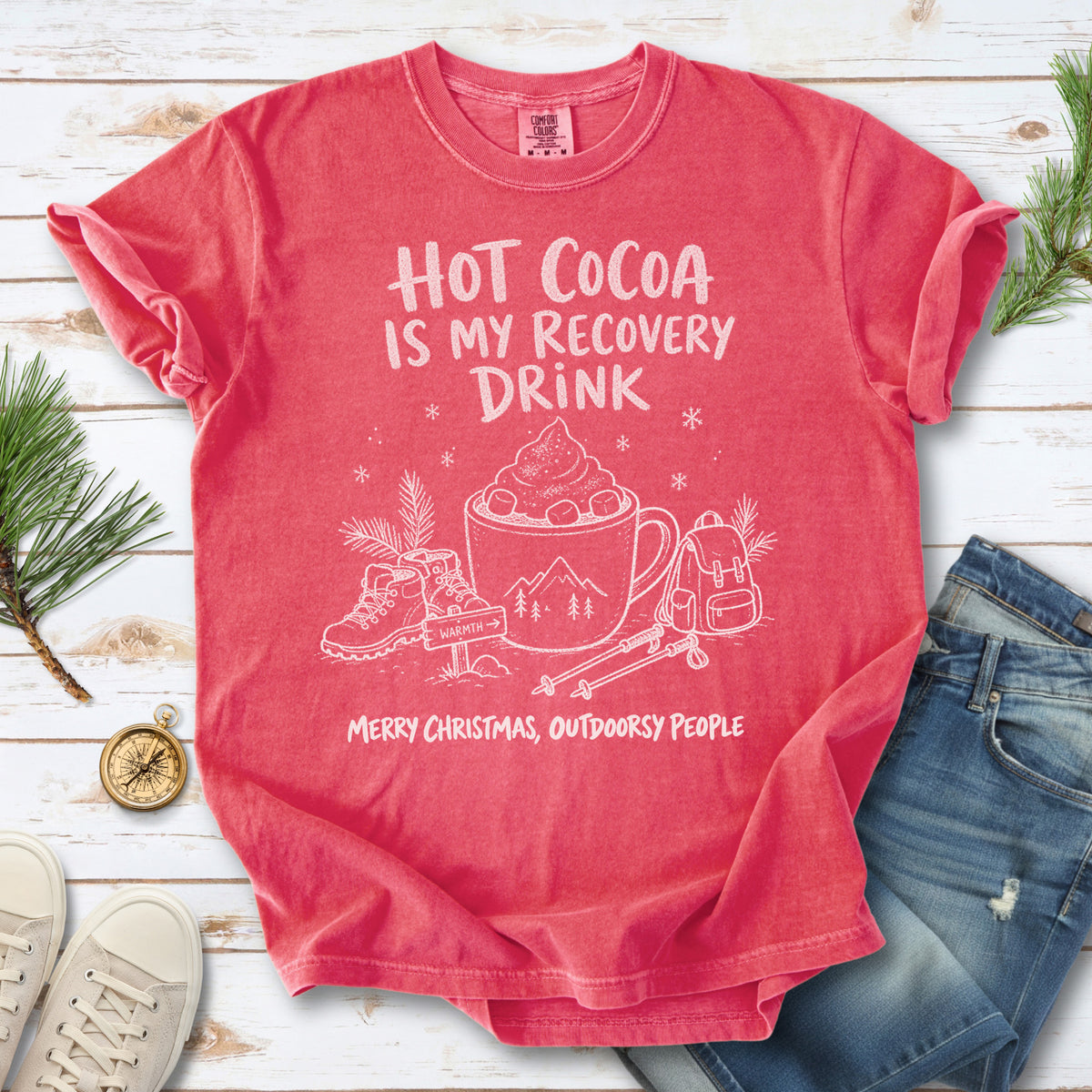 Hot Cocoa Is My Recovery Drink Comfort Colors Shirt – Hiking Christmas Tee