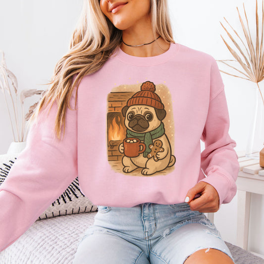 Hot Cocoa & Pug Hugs Sweatshirt – Cute Winter Dog Lover Christmas Gift