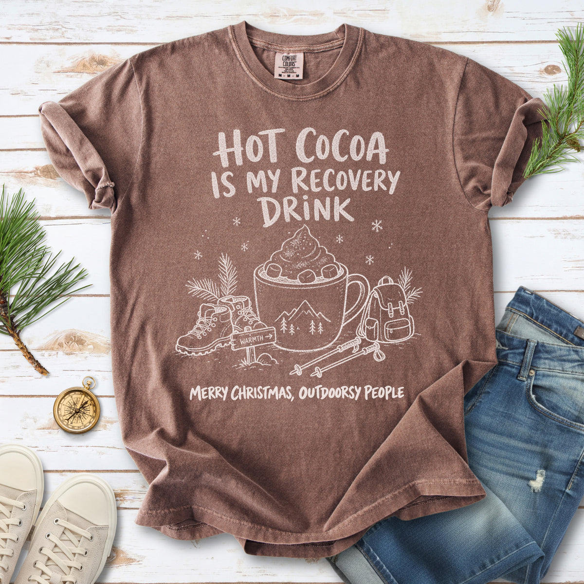 Hot Cocoa Is My Recovery Drink Comfort Colors Shirt – Hiking Christmas Tee