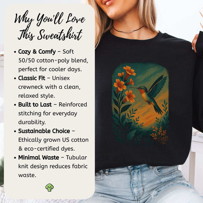 Hummingbird and Flower Sweatshirt – Spirit Animal Symbol of Joy & Lightness
