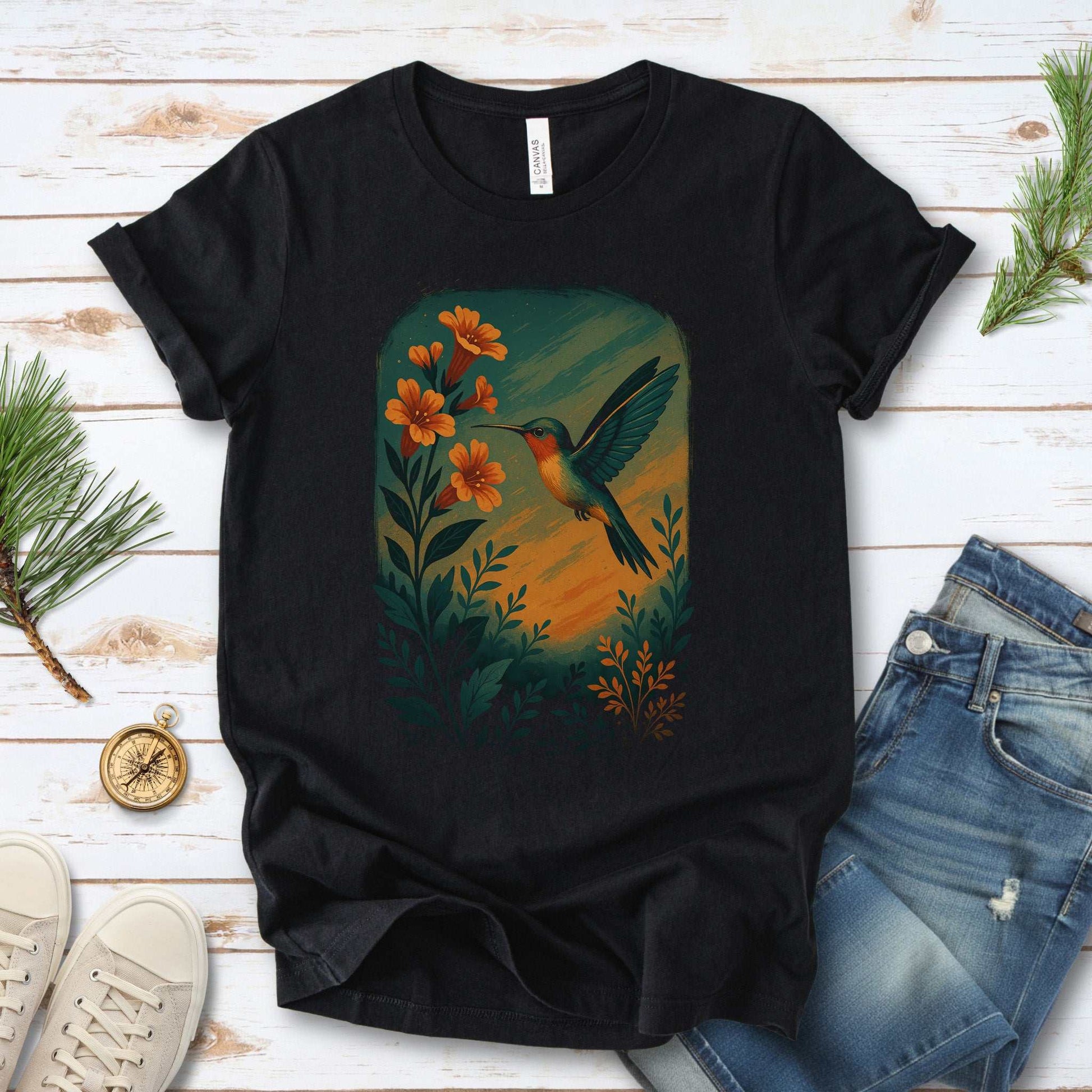 Hummingbird and Flower Spirit Animal T-Shirt – Symbol of Joy