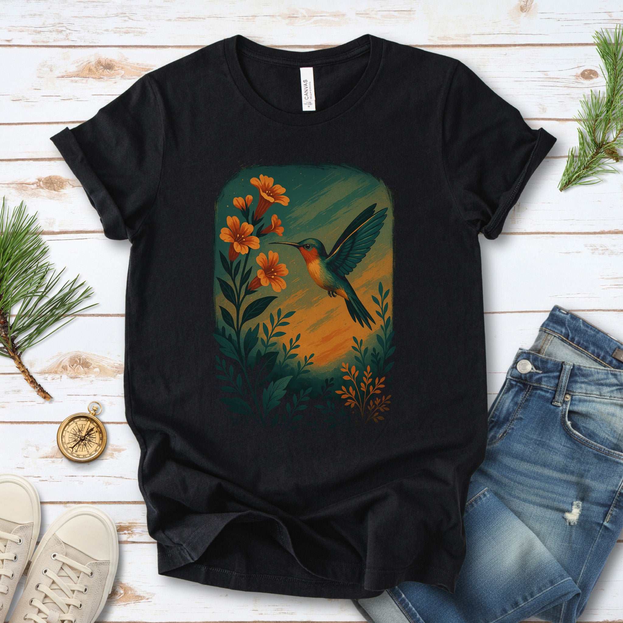 Hummingbird and Flower Spirit Animal T-Shirt – Symbol of Joy