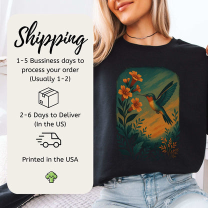 Hummingbird and Flower Sweatshirt – Spirit Animal Symbol of Joy & Lightness