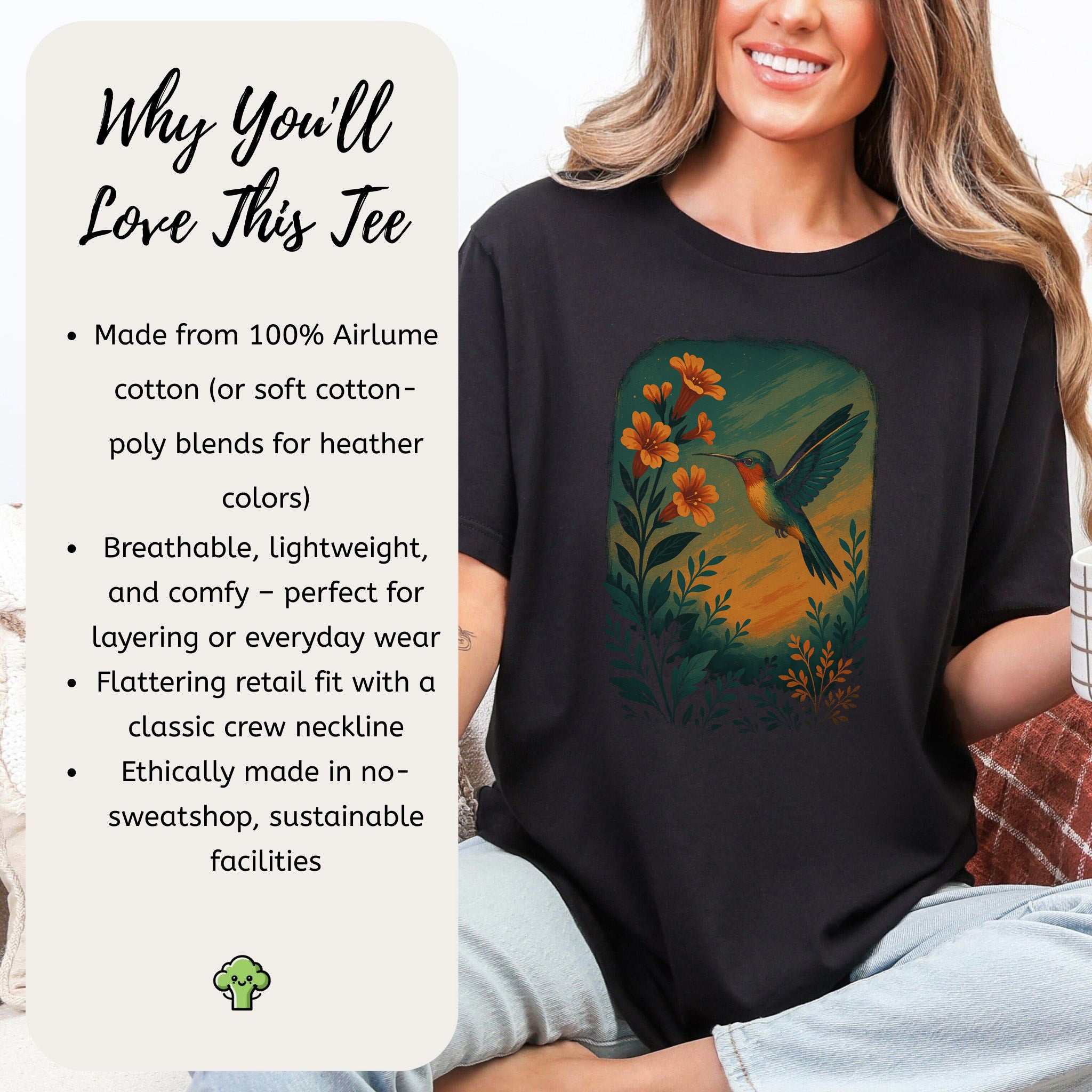 Hummingbird and Flower Spirit Animal T-Shirt – Symbol of Joy