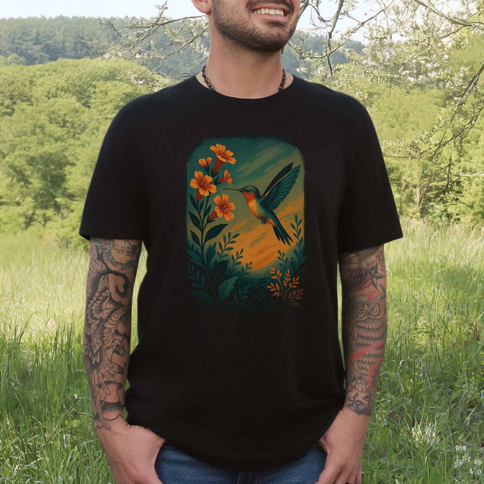 Hummingbird and Flower Spirit Animal T-Shirt – Symbol of Joy