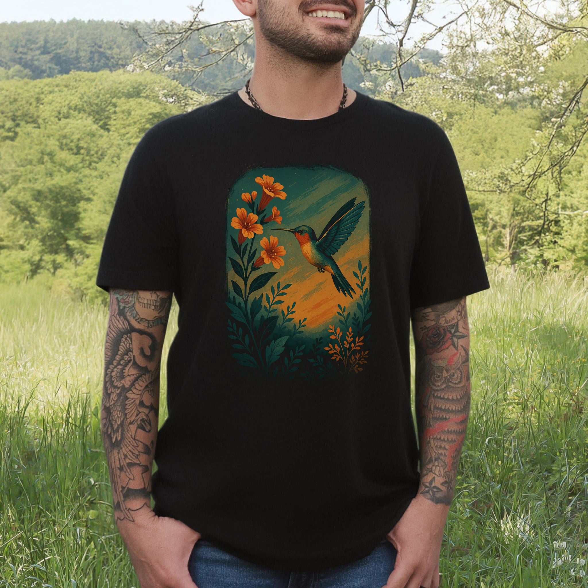 Hummingbird and Flower Spirit Animal T-Shirt – Symbol of Joy