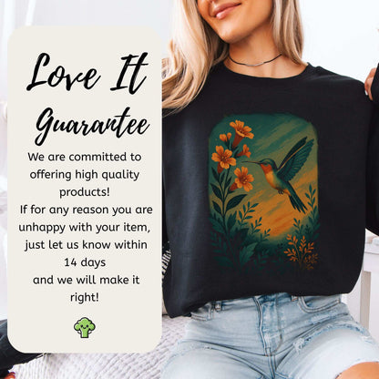 Hummingbird and Flower Sweatshirt – Spirit Animal Symbol of Joy & Lightness