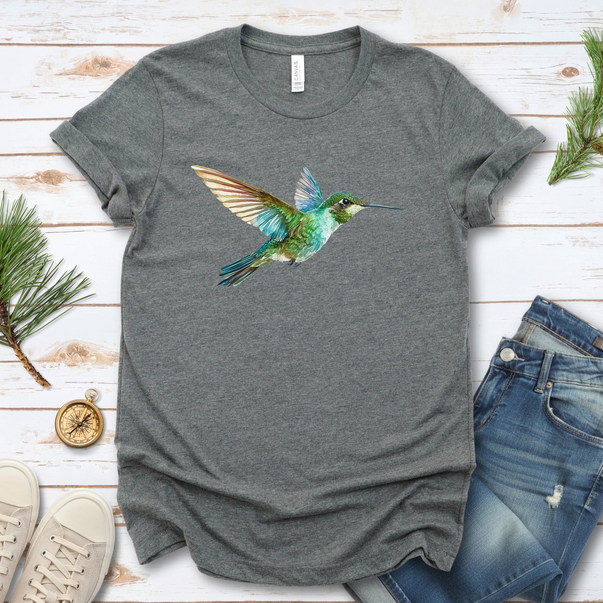 Watercolor Hummingbird T-Shirt – Vintage Nature Lover Tee