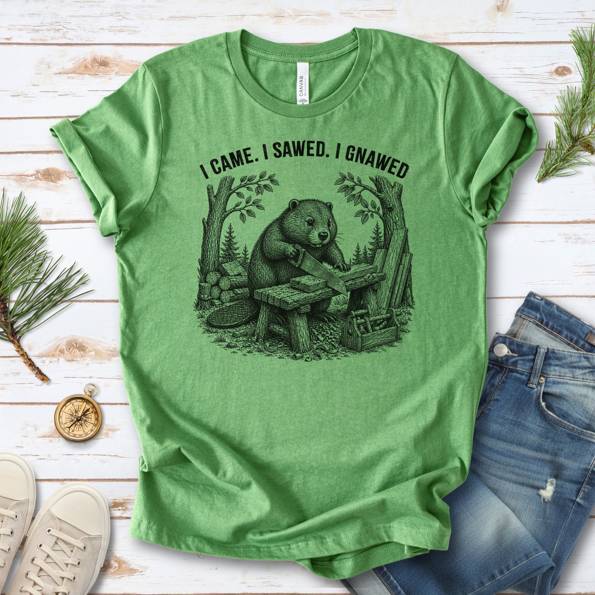 I Came I Sawed I Gnawed Funny Beaver Woodworker Gift T-Shirt