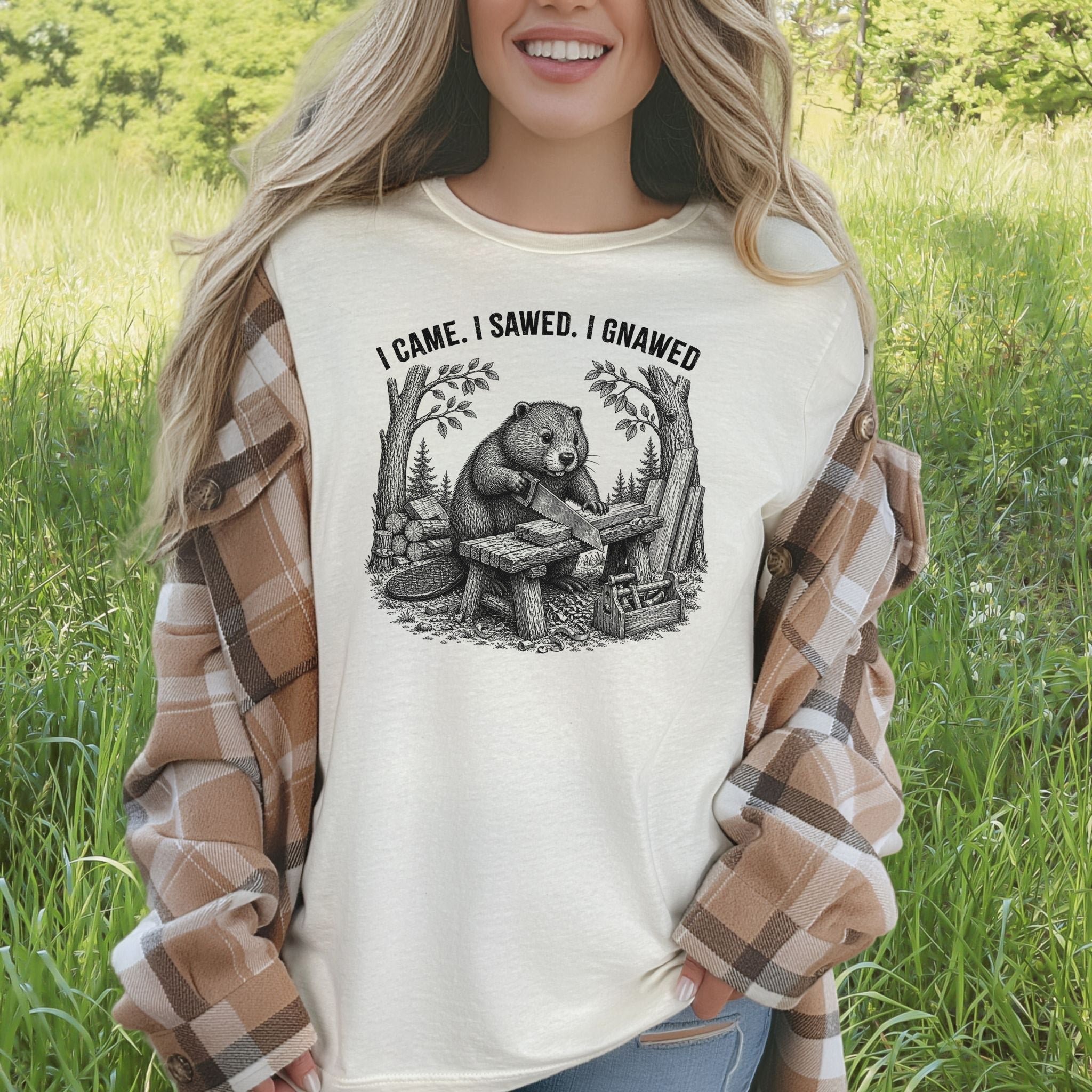 I Came I Sawed I Gnawed Funny Beaver Woodworker Gift T-Shirt