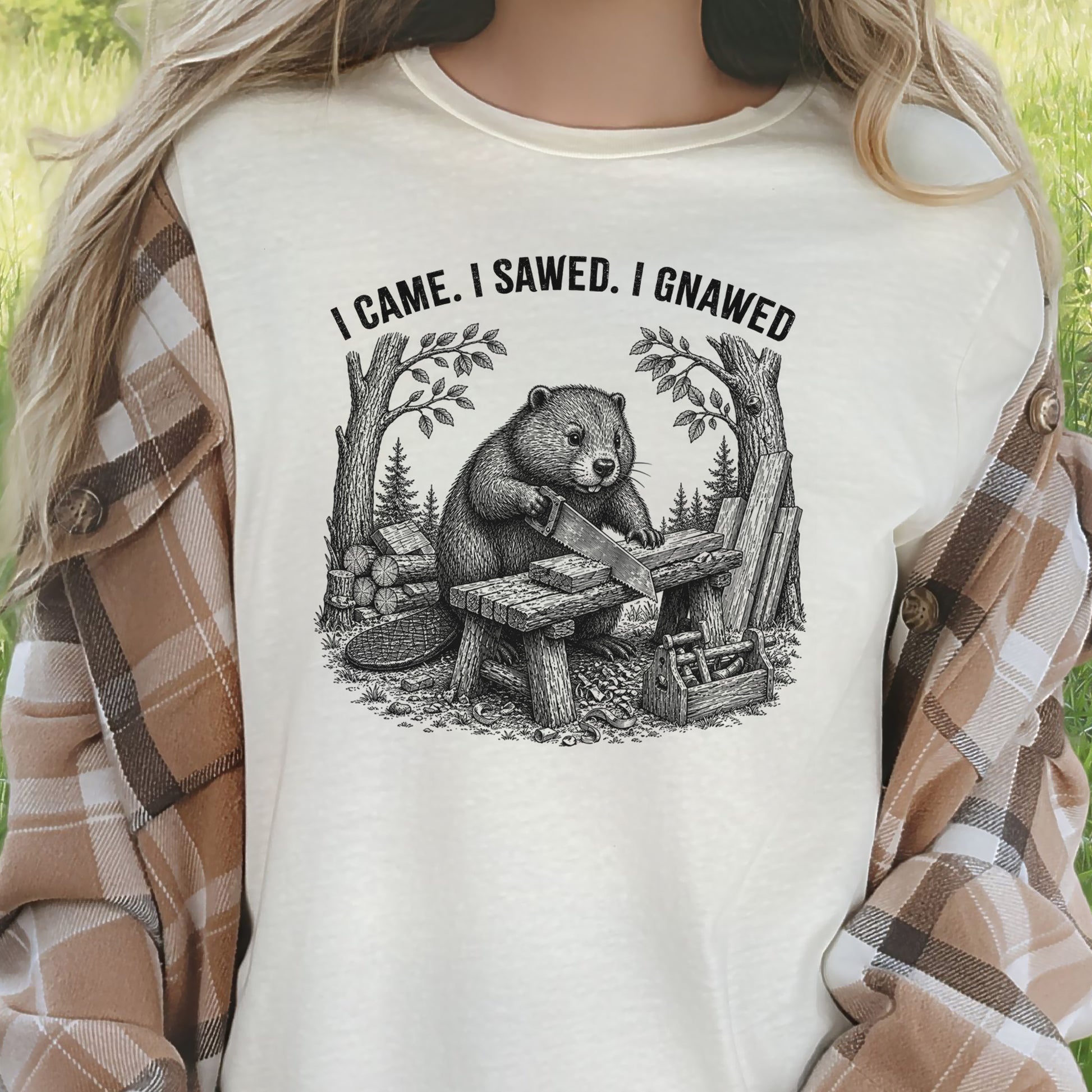 I Came I Sawed I Gnawed Funny Beaver Woodworker Gift T-Shirt