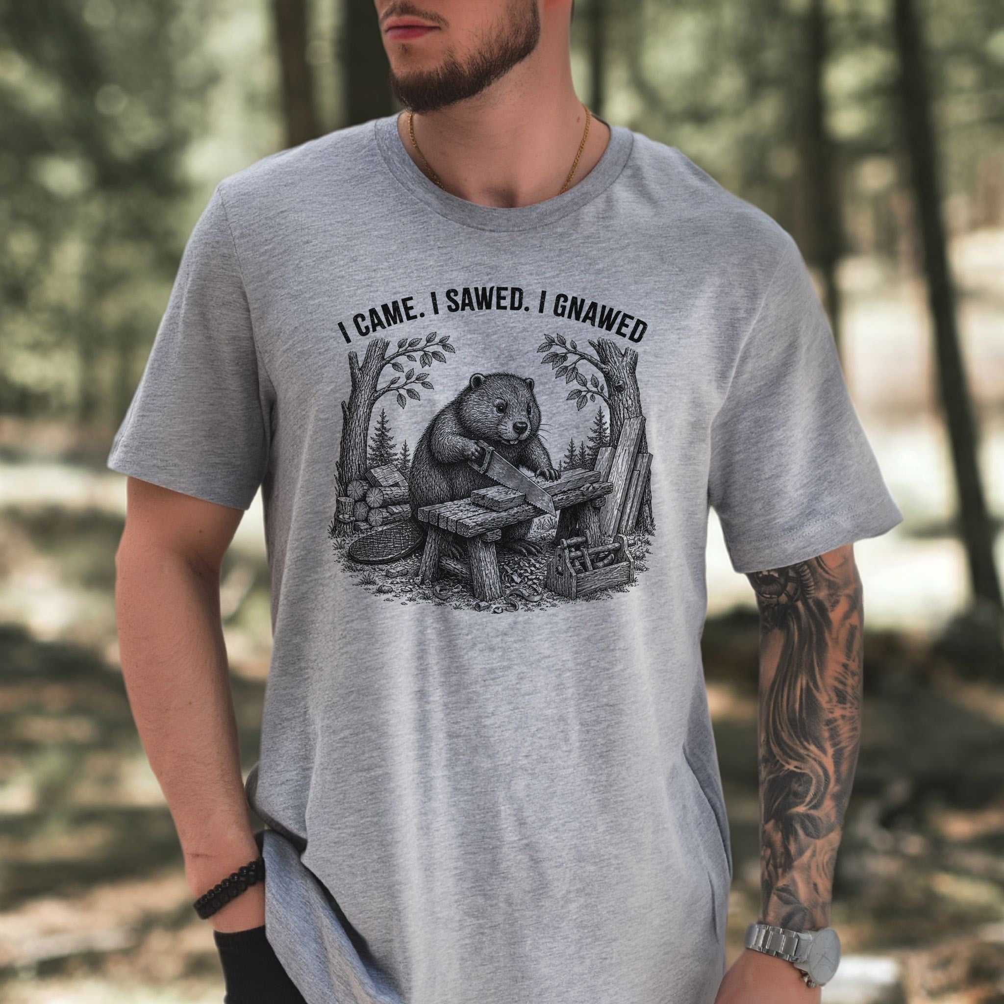 I Came I Sawed I Gnawed Funny Beaver Woodworker Gift T-Shirt
