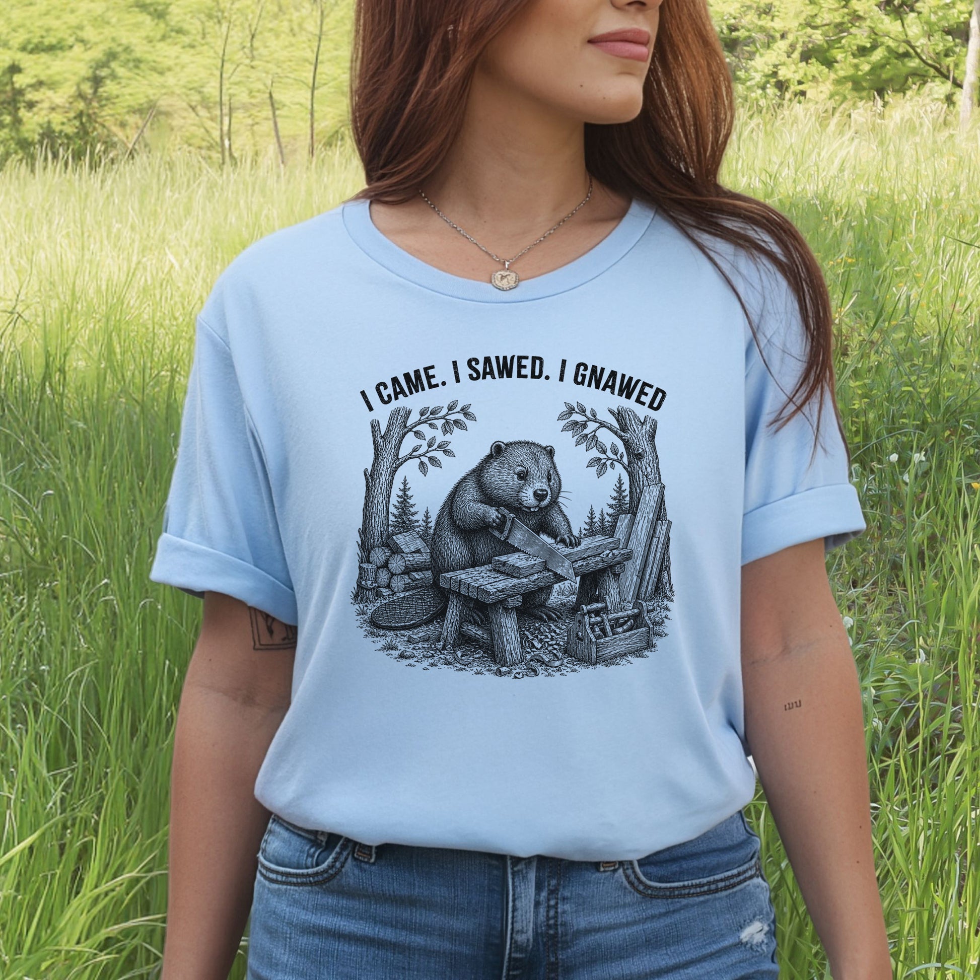 I Came I Sawed I Gnawed Funny Beaver Woodworker Gift T-Shirt