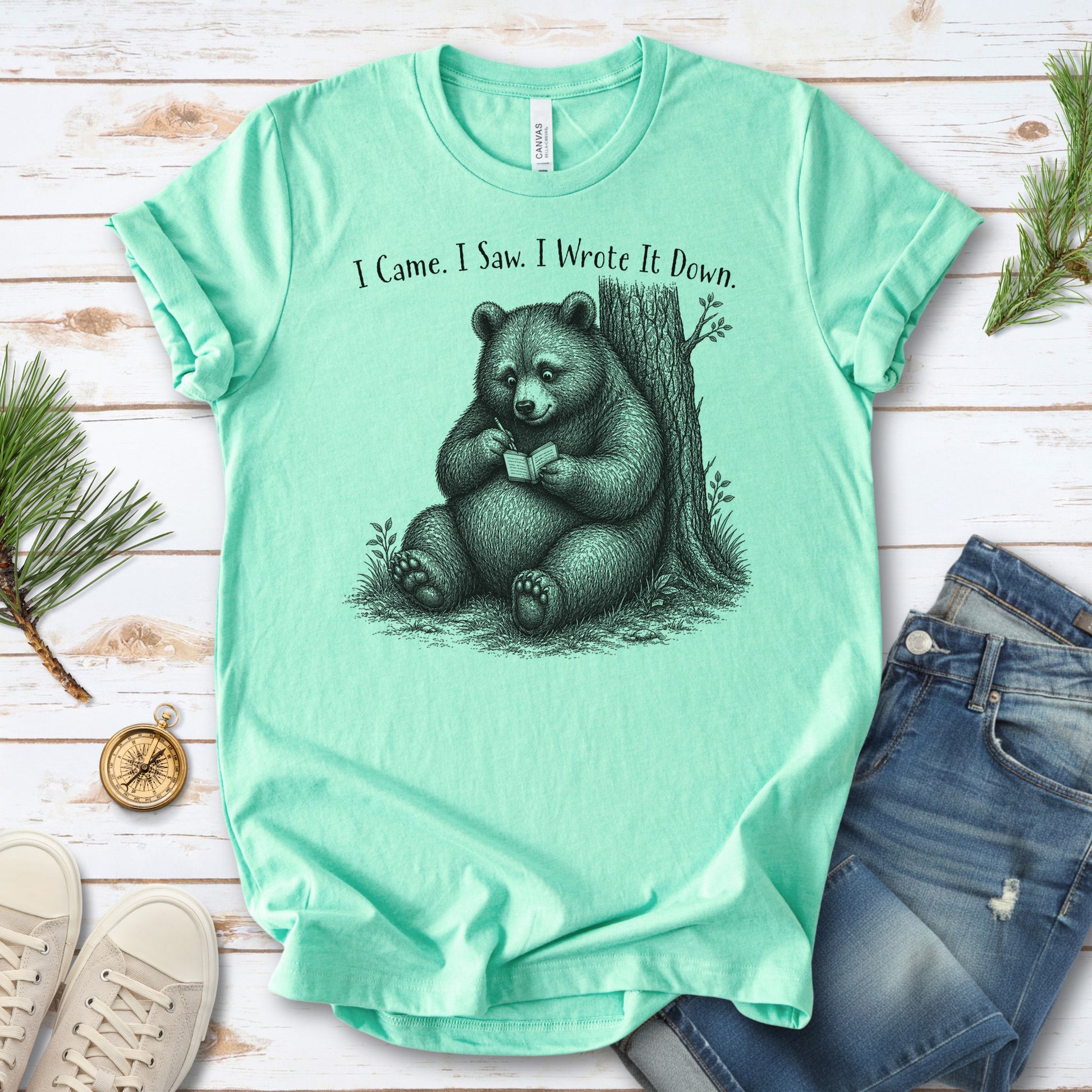 I Came I Saw I Wrote It Down Funny Bear Writer Gift T-Shirt