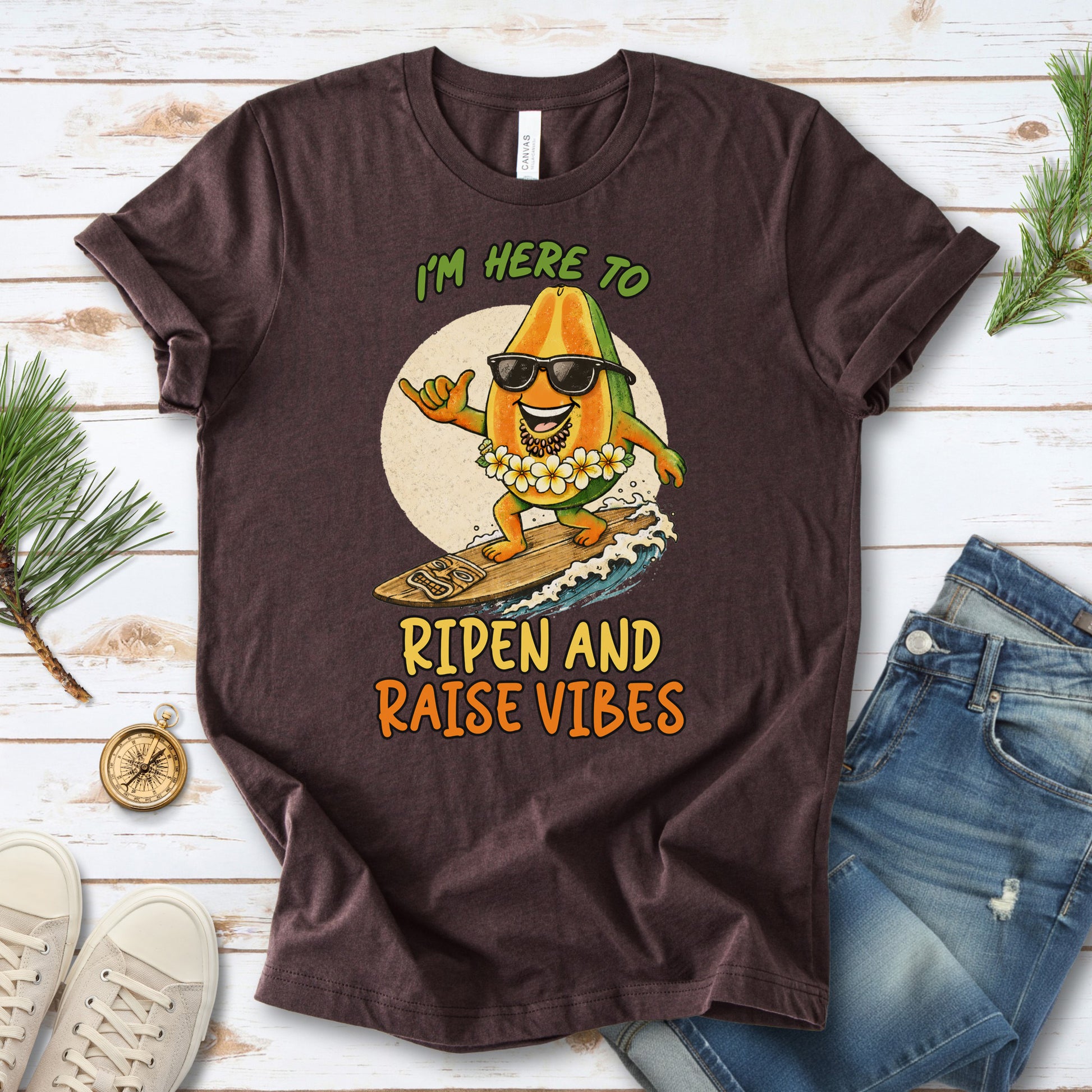 I’m Here to Ripen and Raise Vibes Papaya T-Shirt – Funny Surf Tee