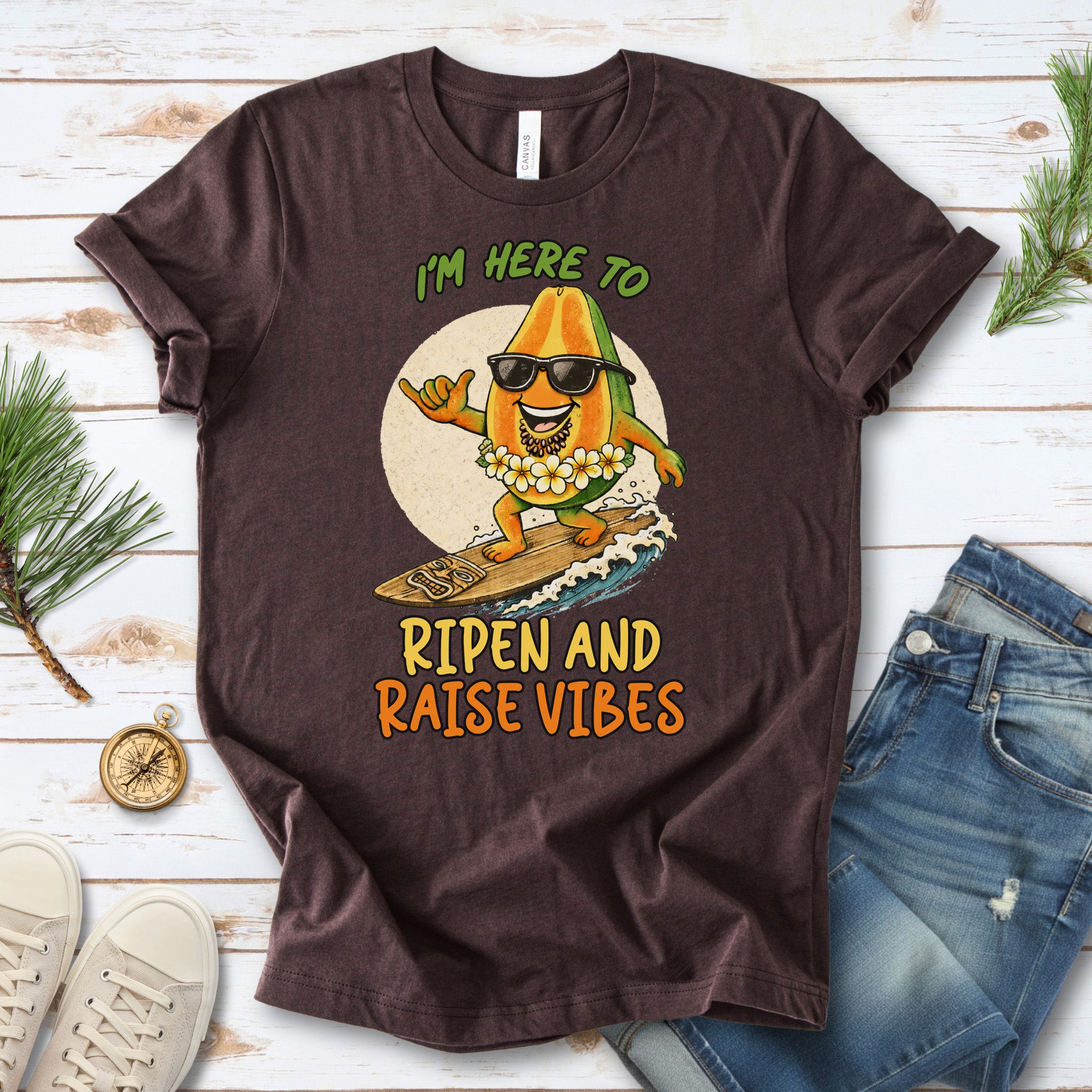 I’m Here to Ripen and Raise Vibes Papaya T-Shirt – Funny Surf Tee