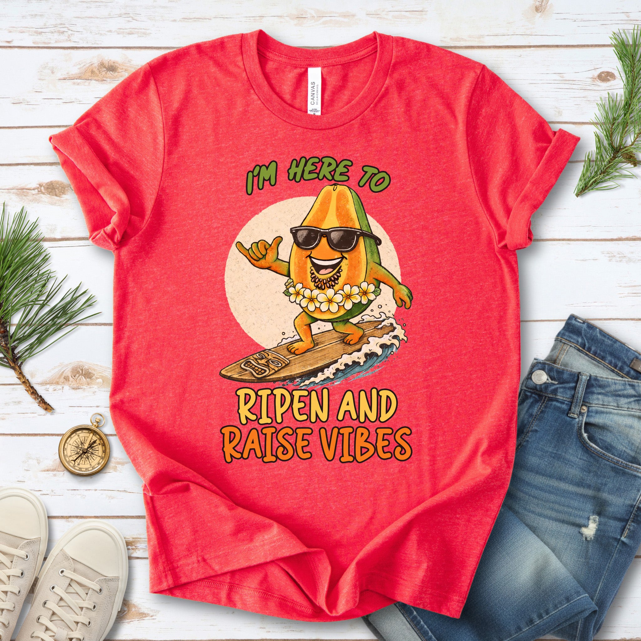 I’m Here to Ripen and Raise Vibes Papaya T-Shirt – Funny Surf Tee