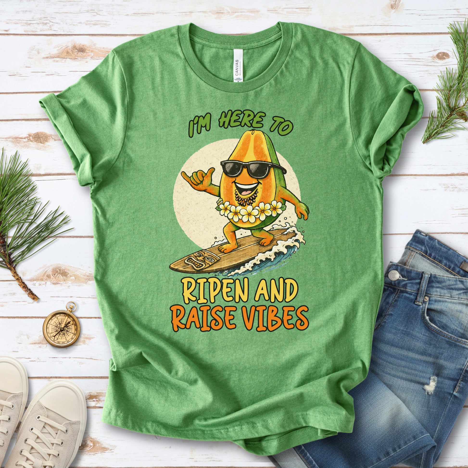 I’m Here to Ripen and Raise Vibes Papaya T-Shirt – Funny Surf Tee