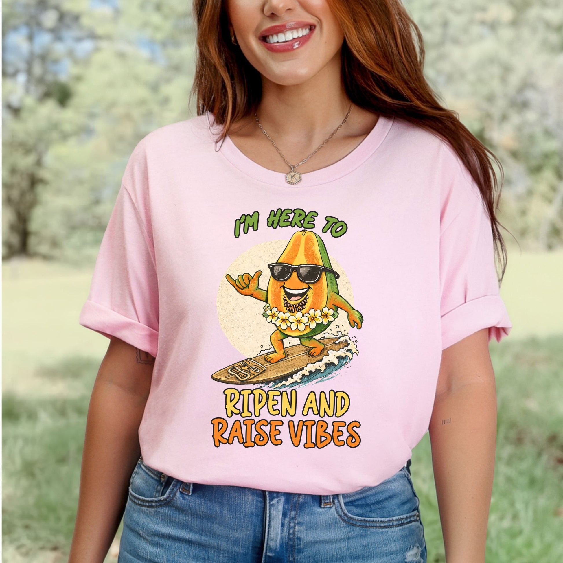 I’m Here to Ripen and Raise Vibes Papaya T-Shirt – Funny Surf Tee