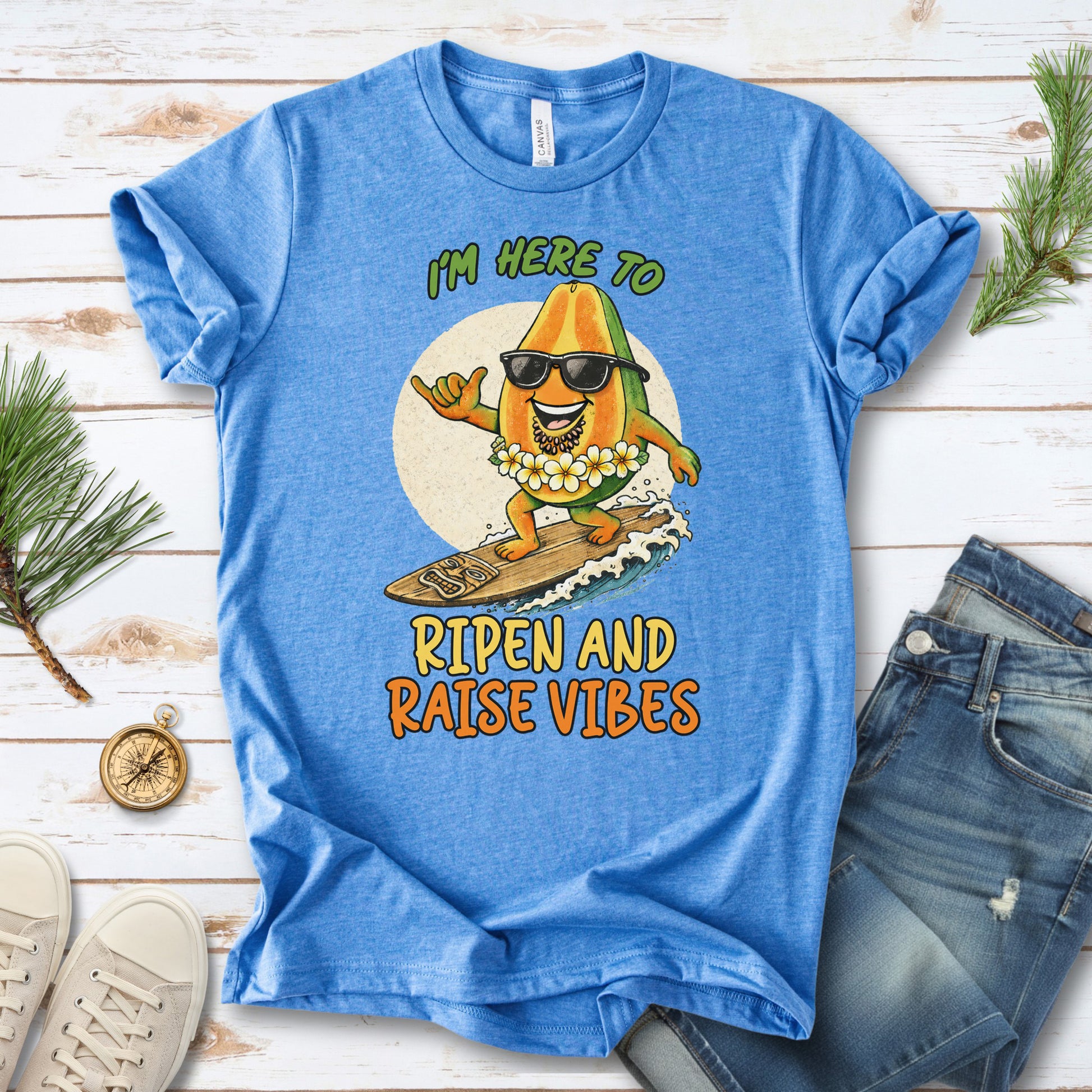 I’m Here to Ripen and Raise Vibes Papaya T-Shirt – Funny Surf Tee