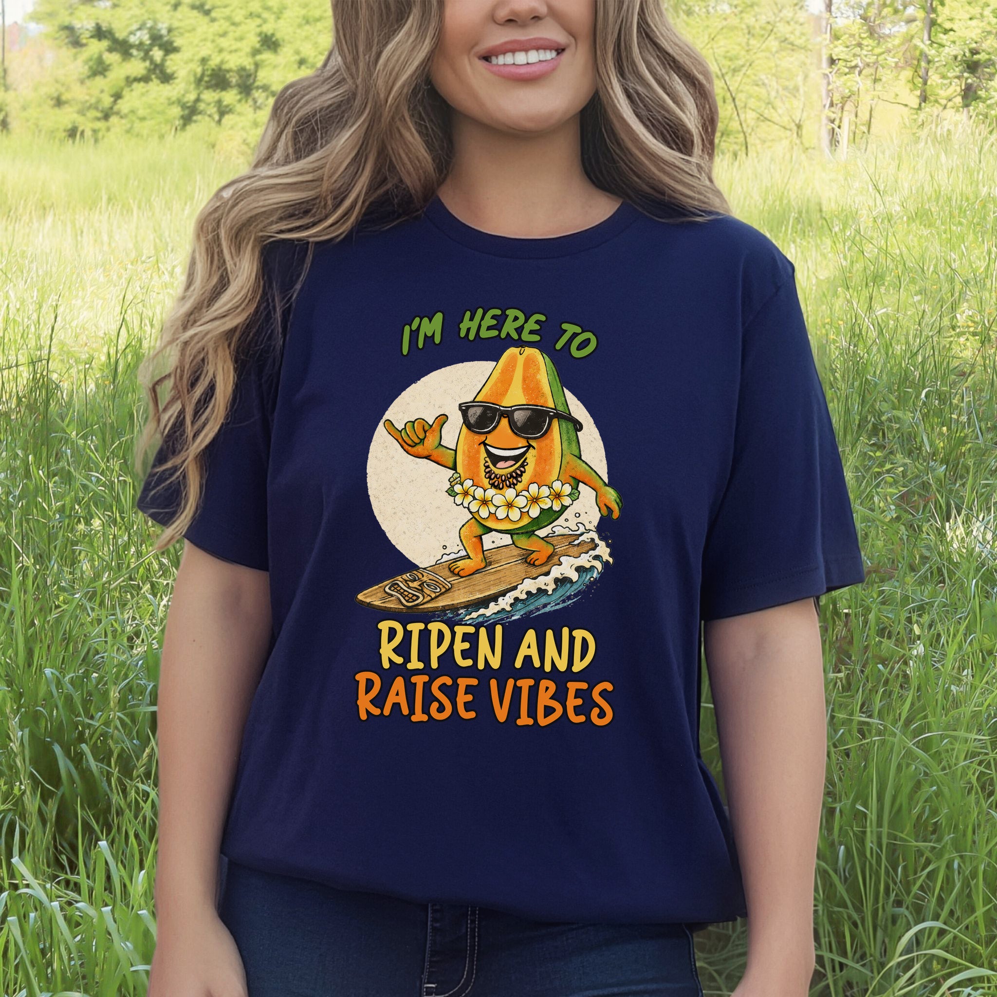I’m Here to Ripen and Raise Vibes Papaya T-Shirt – Funny Surf Tee