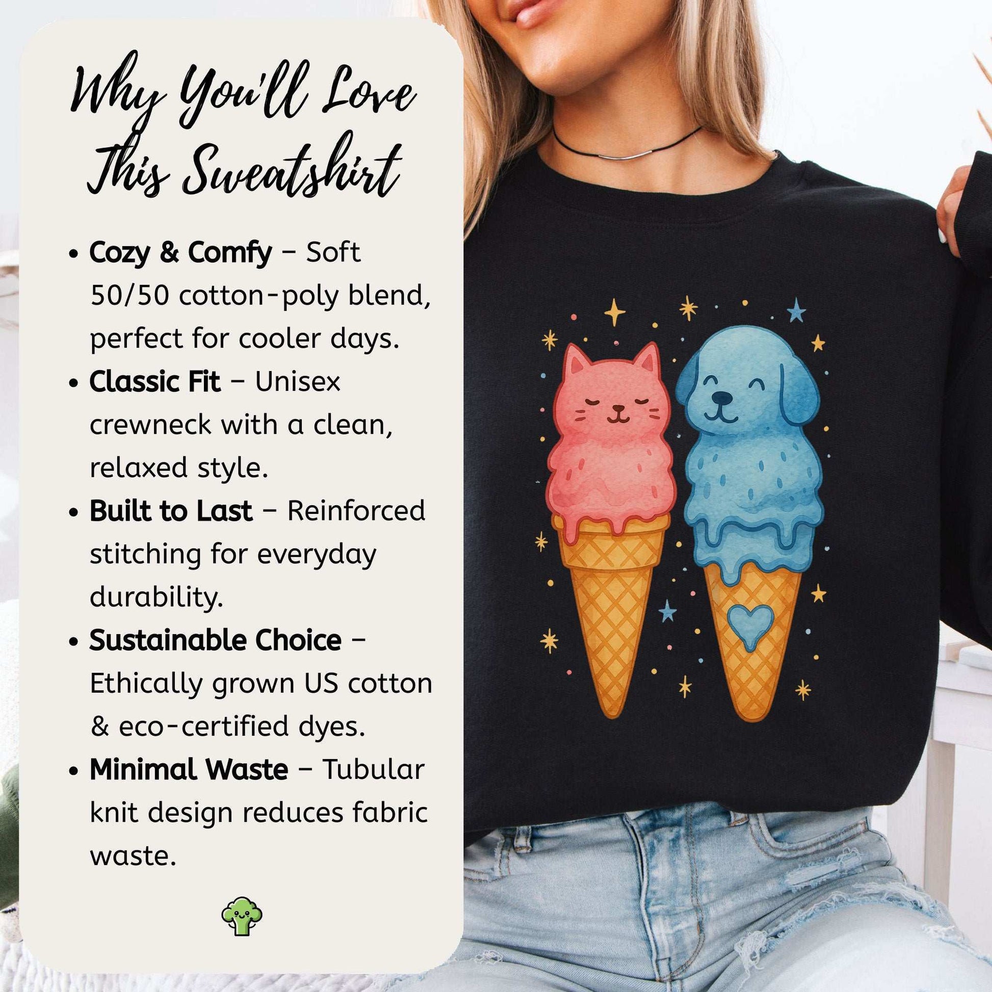 Dog & Cat Ice Cream Sweatshirt – Cute Melting Pet Lover Gift