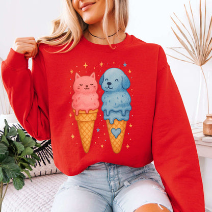 Dog & Cat Ice Cream Sweatshirt – Cute Melting Pet Lover Gift