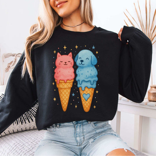 Dog & Cat Ice Cream Sweatshirt – Cute Melting Pet Lover Gift