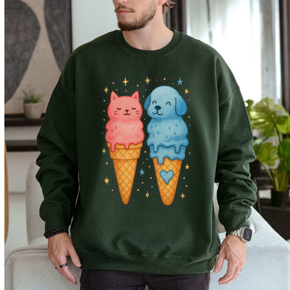 Dog & Cat Ice Cream Sweatshirt – Cute Melting Pet Lover Gift