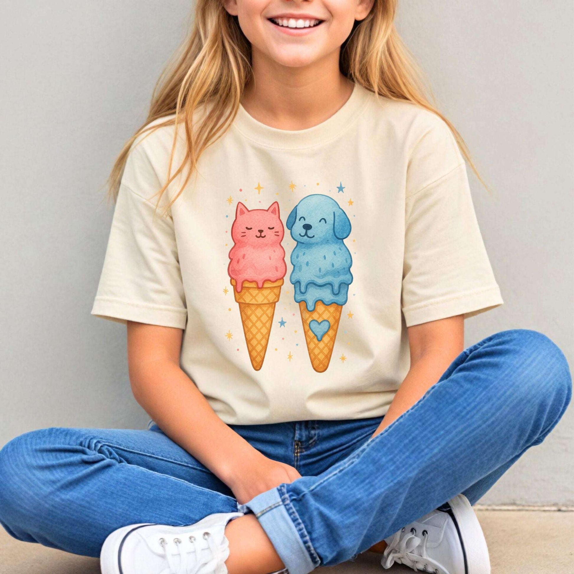 Dog & Cat Ice Cream – Sweet Melty Friends Youth Tee