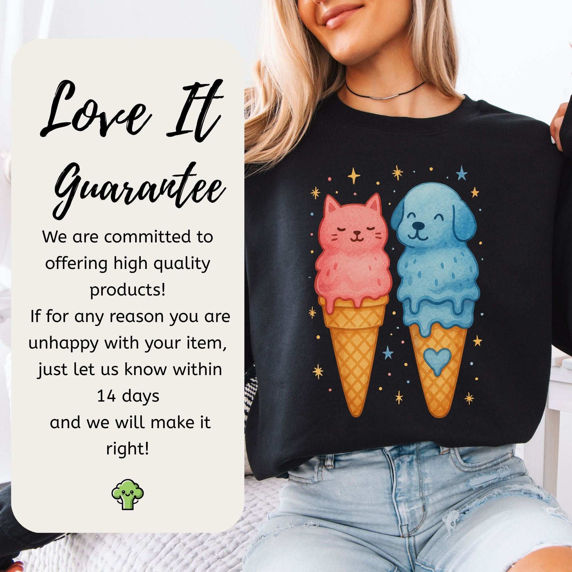 Dog & Cat Ice Cream Sweatshirt – Cute Melting Pet Lover Gift