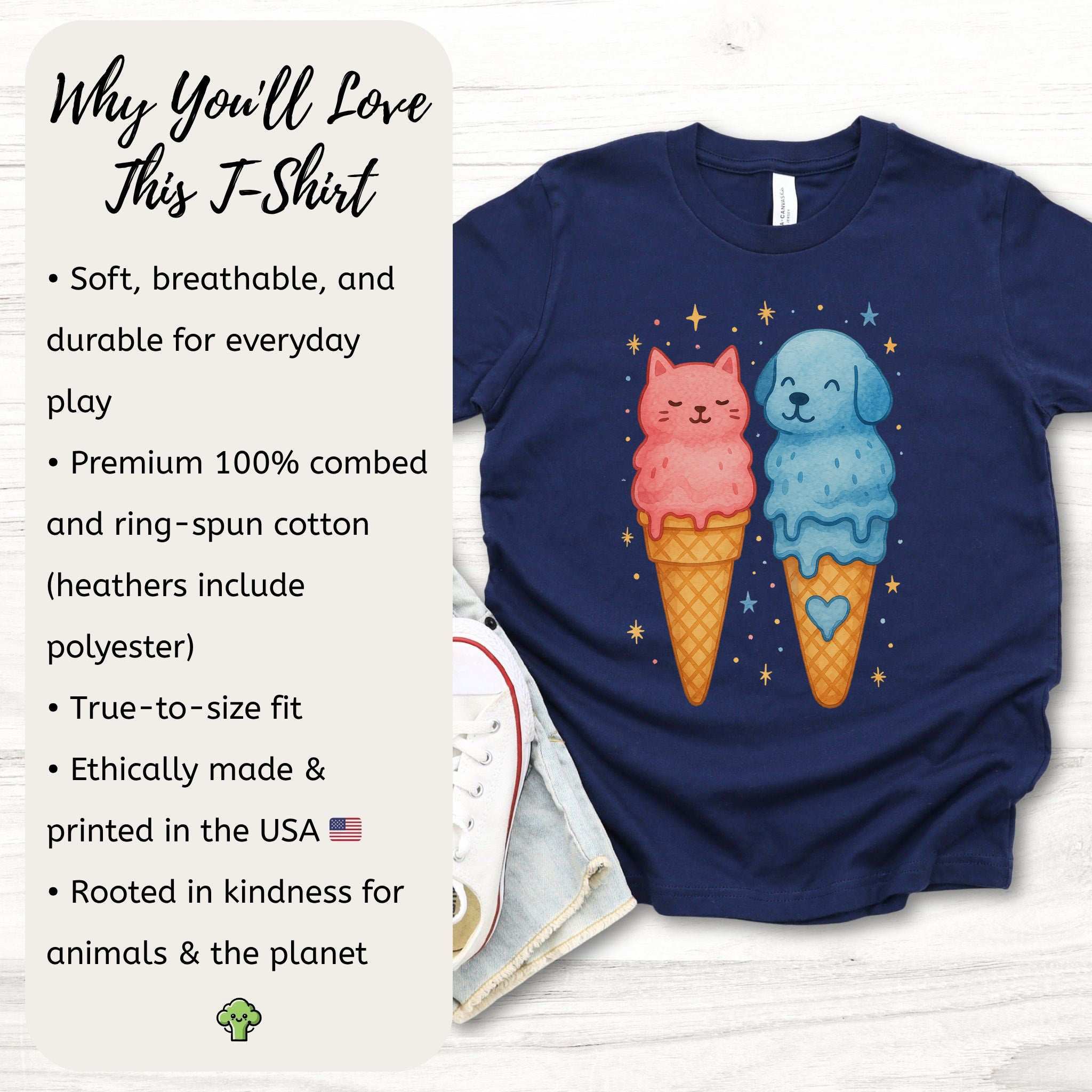 Dog & Cat Ice Cream – Sweet Melty Friends Youth Tee