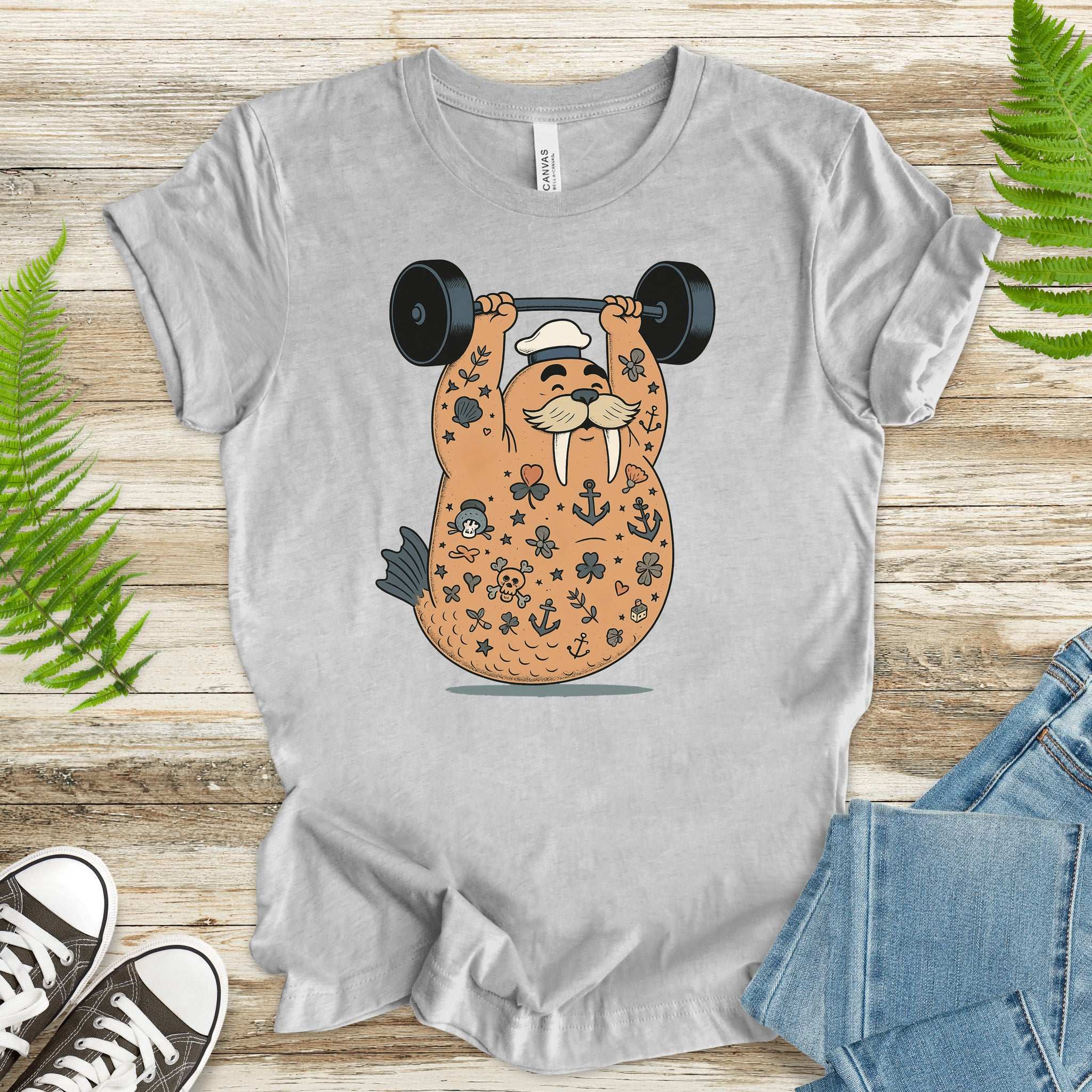 Tattooed Walrus Lifting T-Shirt – Funny Gym Sailor Sea Animal Tee