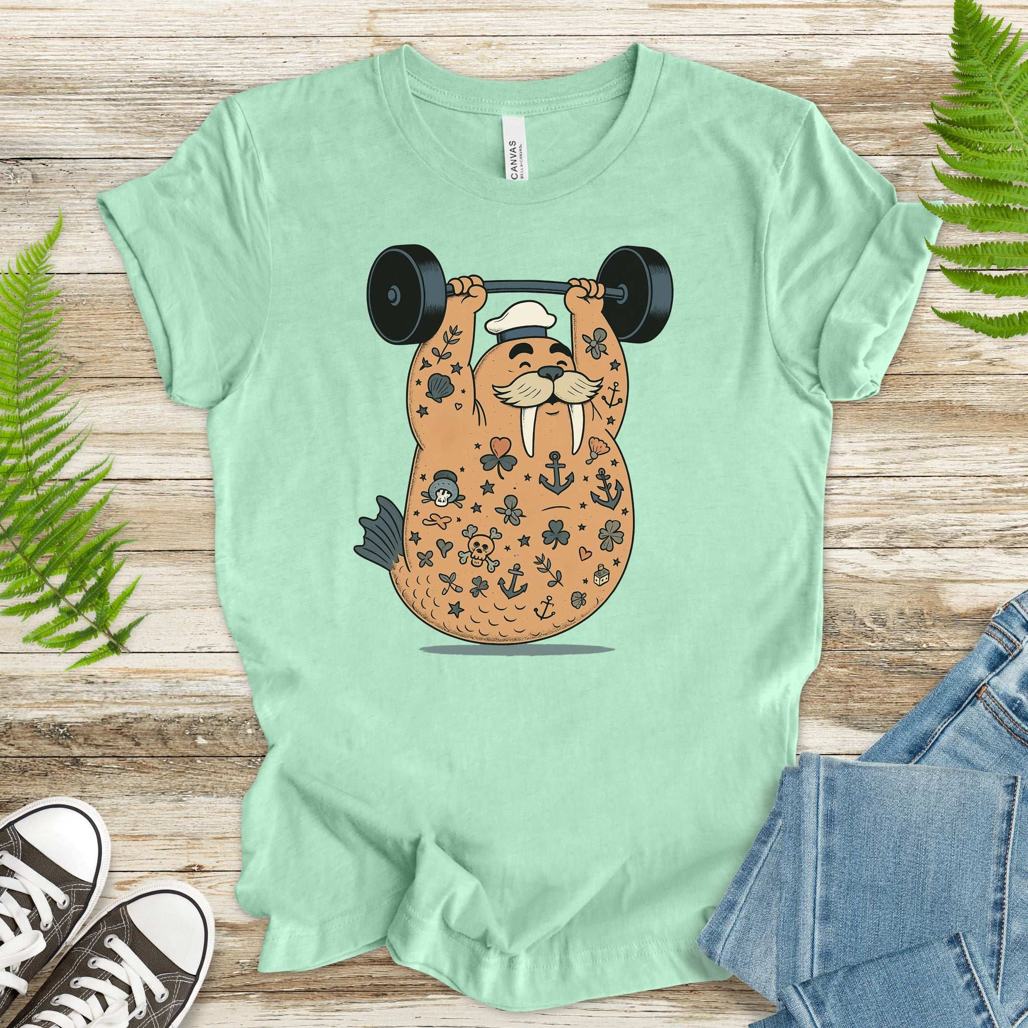 Tattooed Walrus Lifting T-Shirt – Funny Gym Sailor Sea Animal Tee