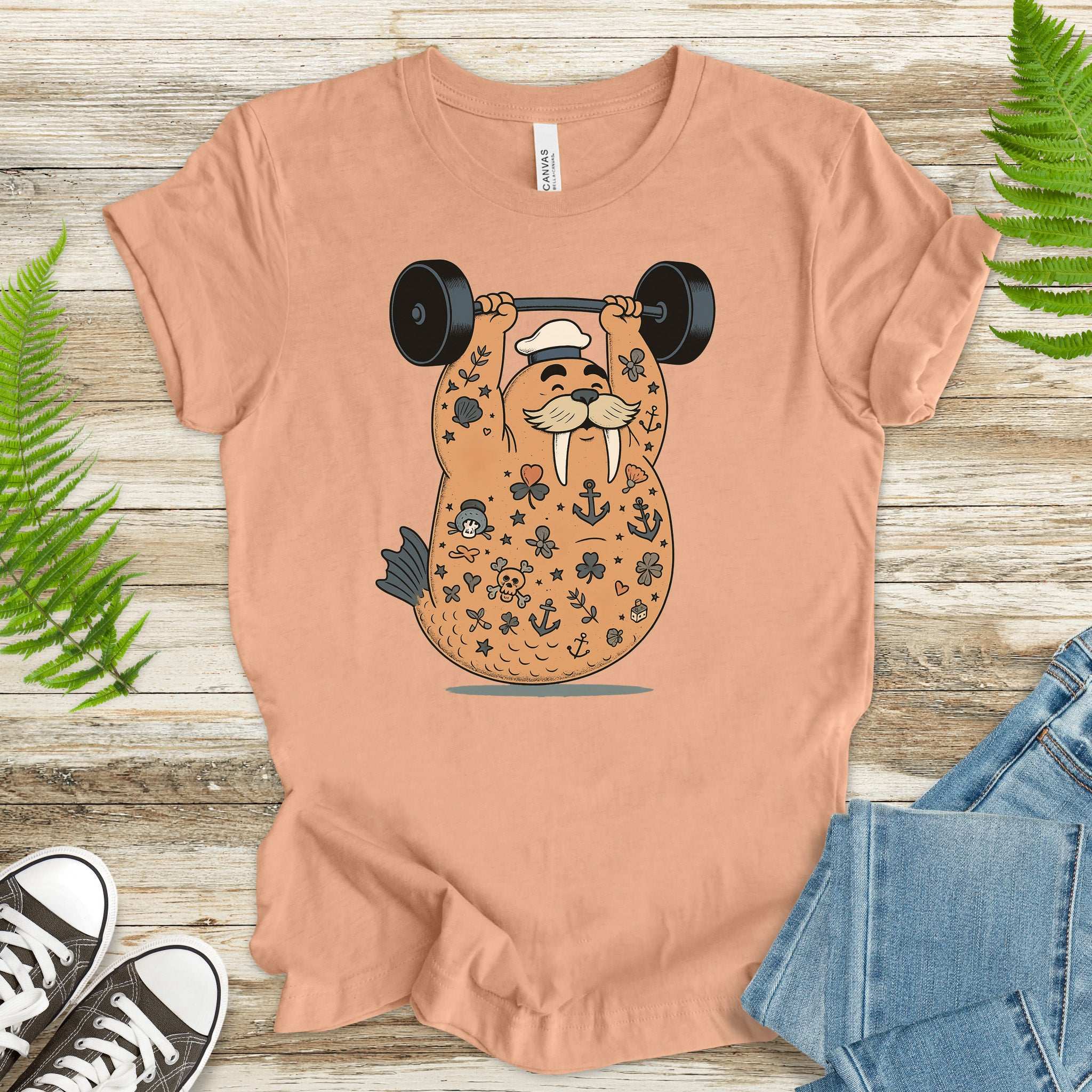 Tattooed Walrus Lifting T-Shirt – Funny Gym Sailor Sea Animal Tee