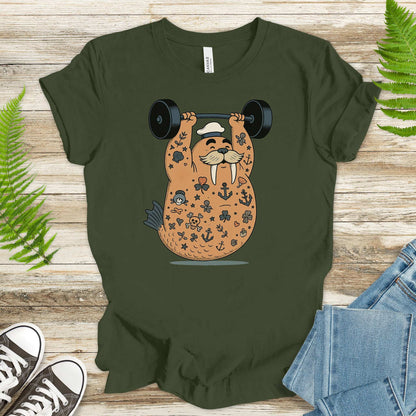 Tattooed Walrus Lifting T-Shirt – Funny Gym Sailor Sea Animal Tee