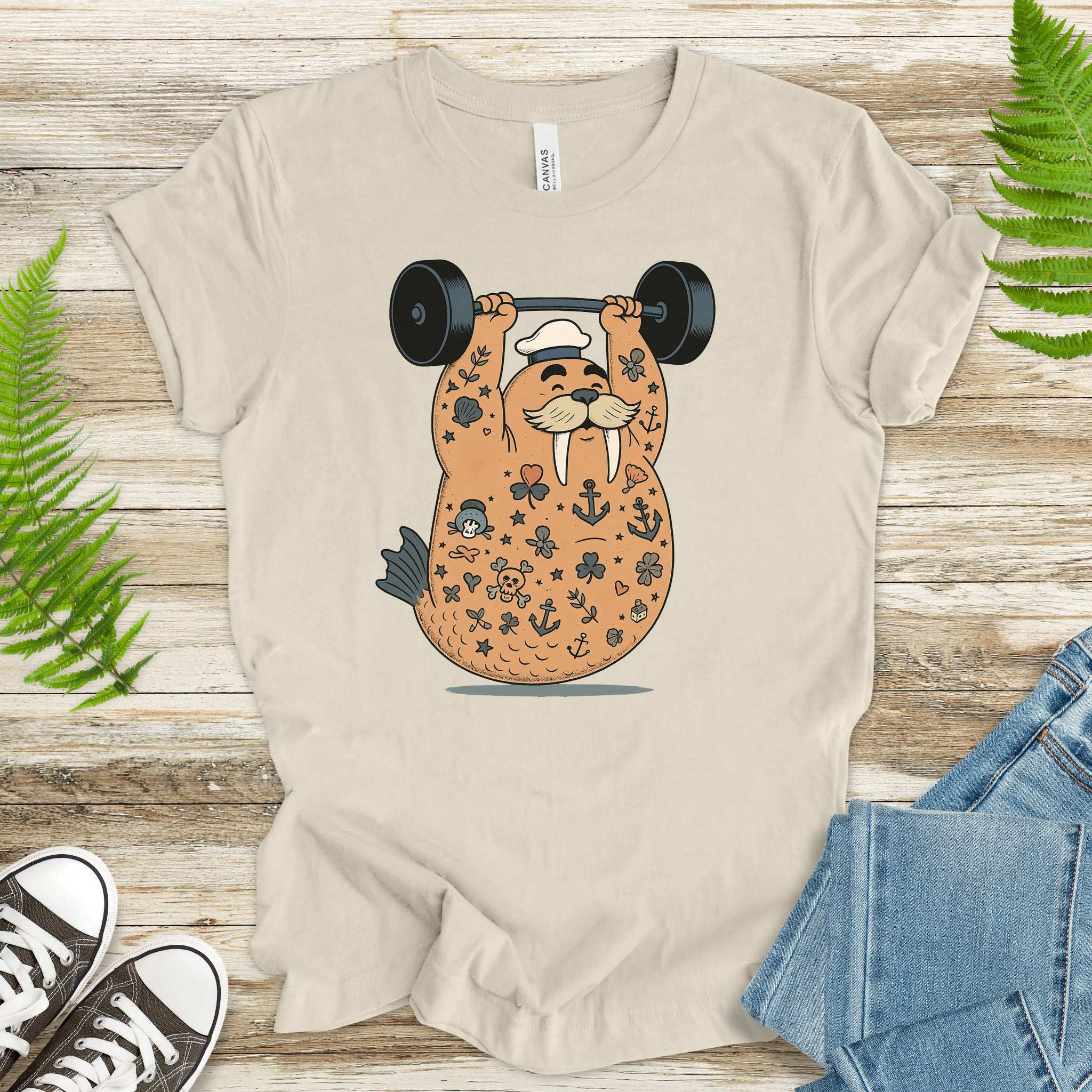 Tattooed Walrus Lifting T-Shirt – Funny Gym Sailor Sea Animal Tee