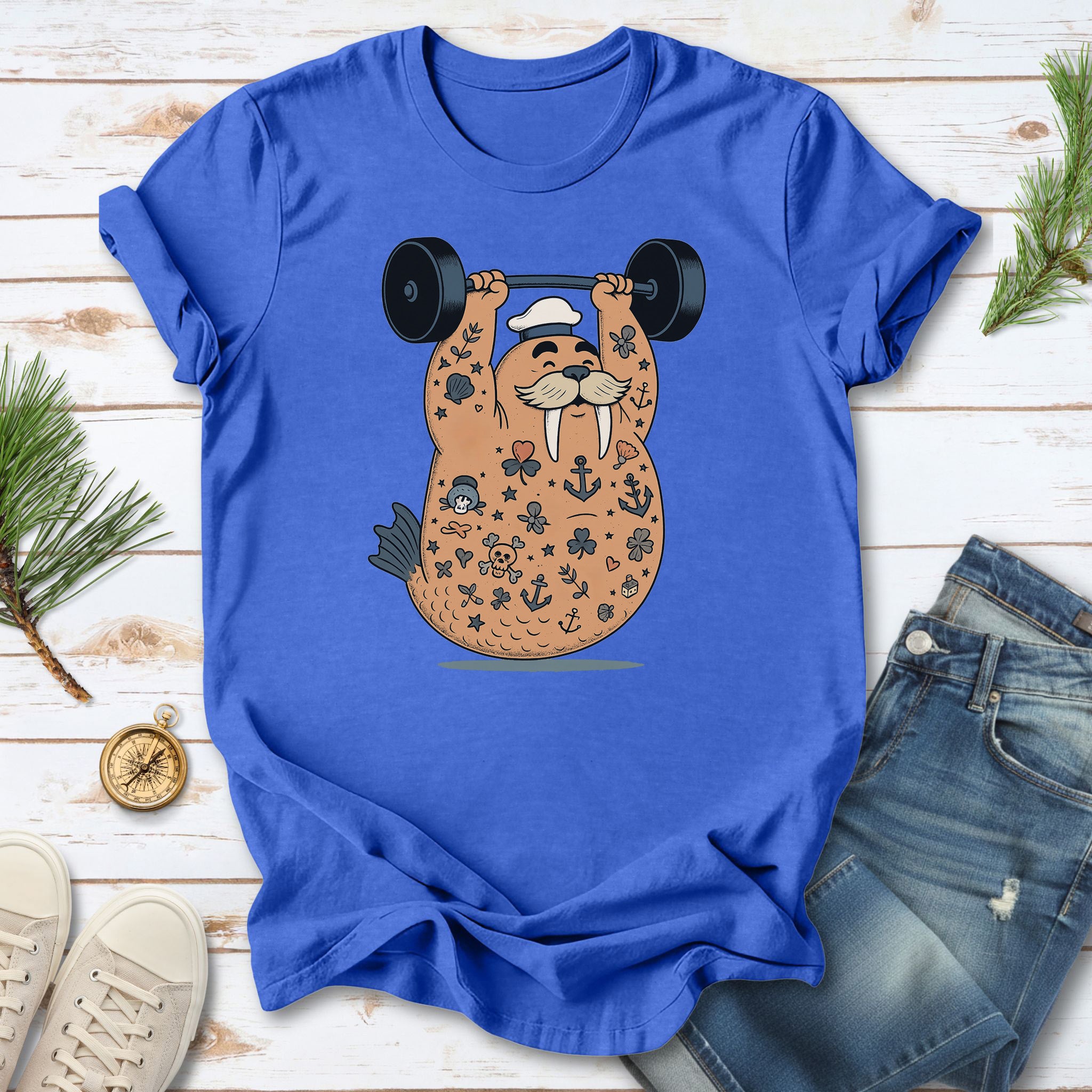 Tattooed Walrus Lifting T-Shirt – Funny Gym Sailor Sea Animal Tee