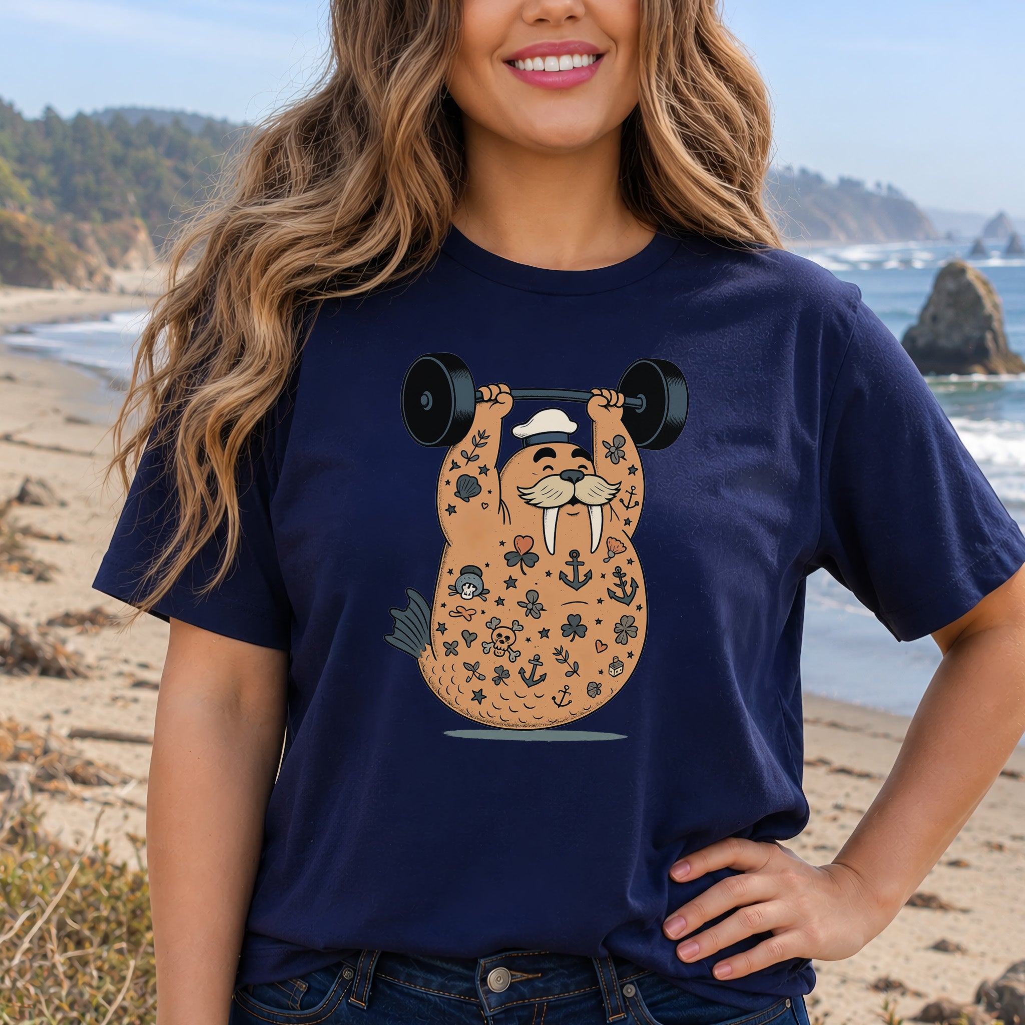 Tattooed Walrus Lifting T-Shirt – Funny Gym Sailor Sea Animal Tee