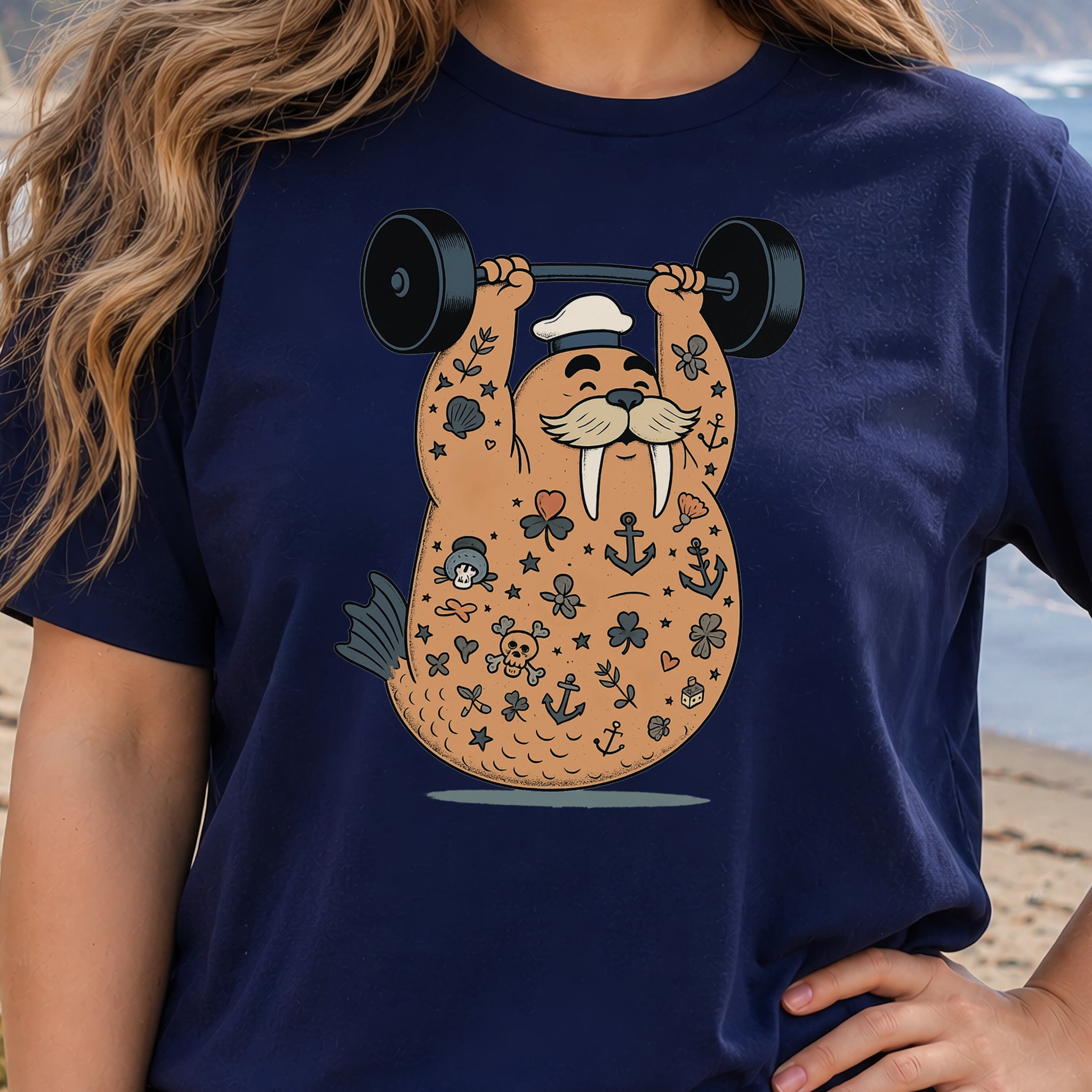 Tattooed Walrus Lifting T-Shirt – Funny Gym Sailor Sea Animal Tee