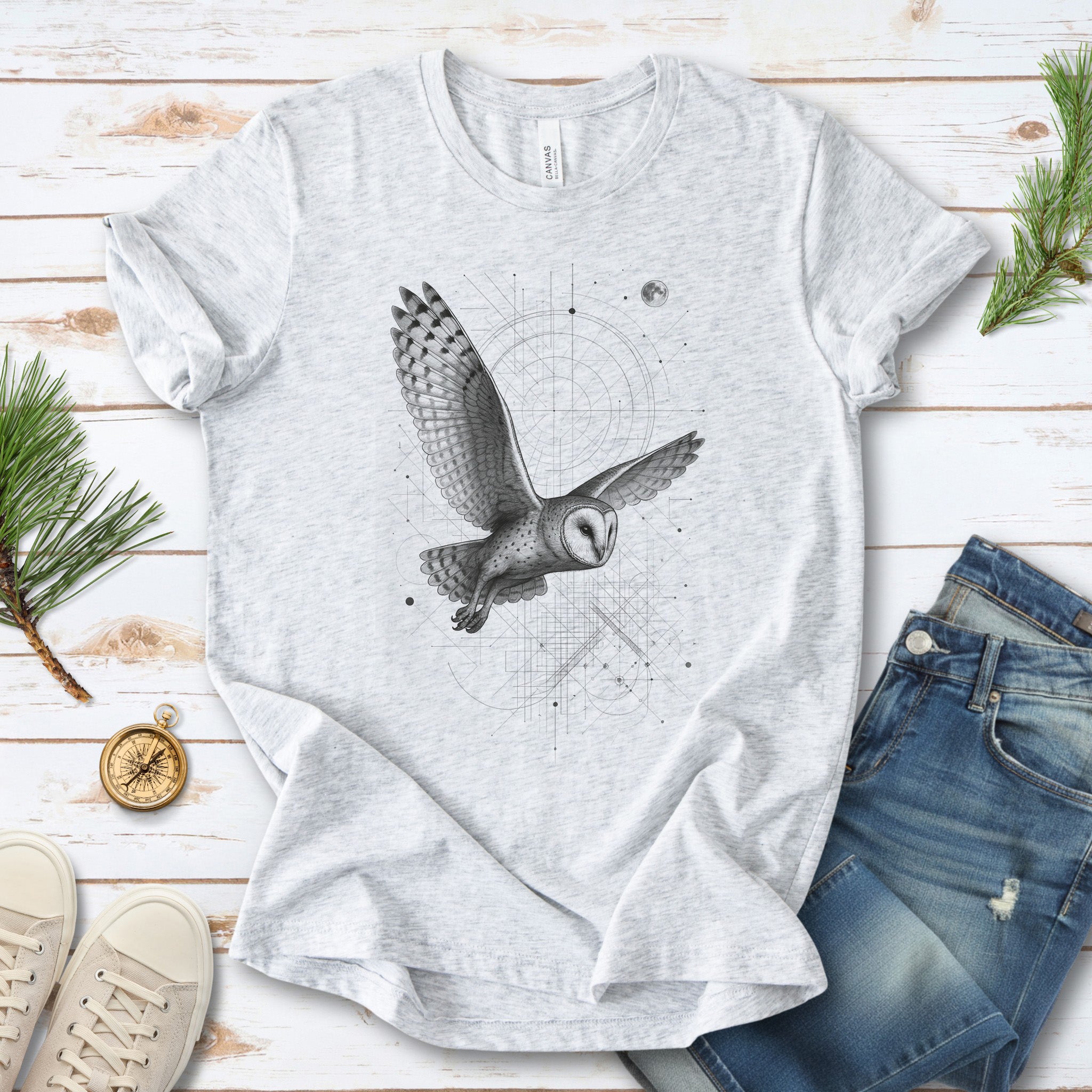 Geometric Barn Owl T-Shirt – Vintage Spirit Animal Bird Tee