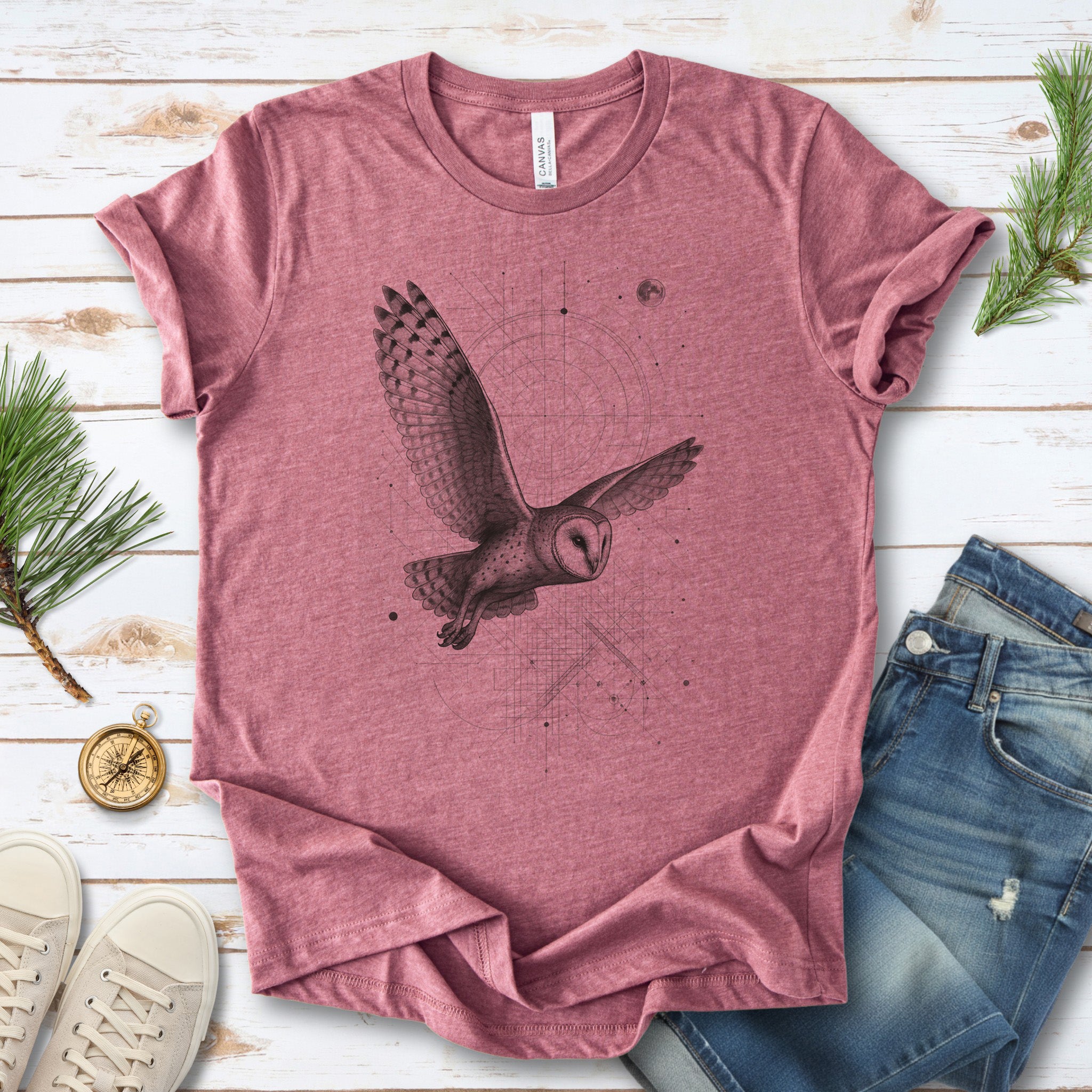 Geometric Barn Owl T-Shirt – Vintage Spirit Animal Bird Tee