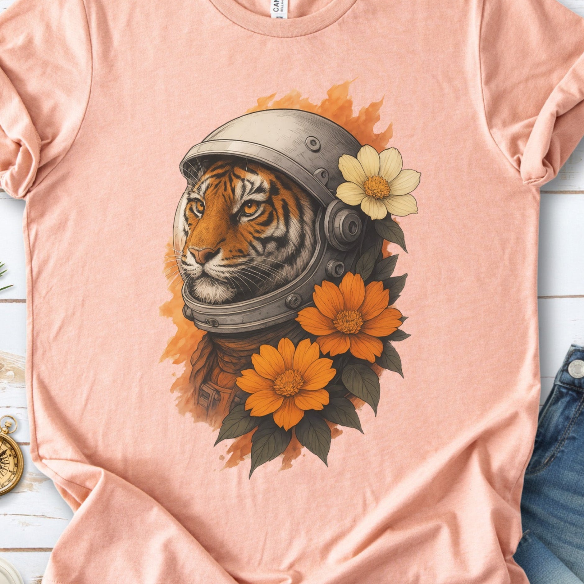 Astronaut Tiger Floral T-Shirt – Cosmic Jungle Vintage Space Tee